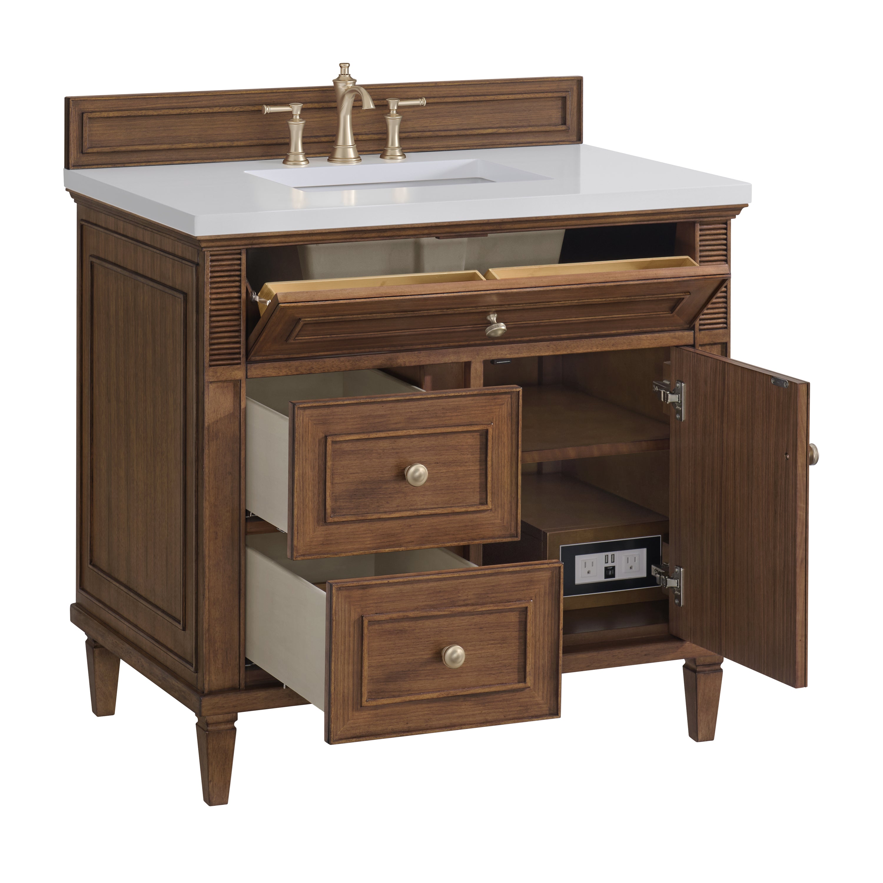 James Martin Lorelai 36" Single Vanity in Mid-Century Walnut with 3cm Countertop