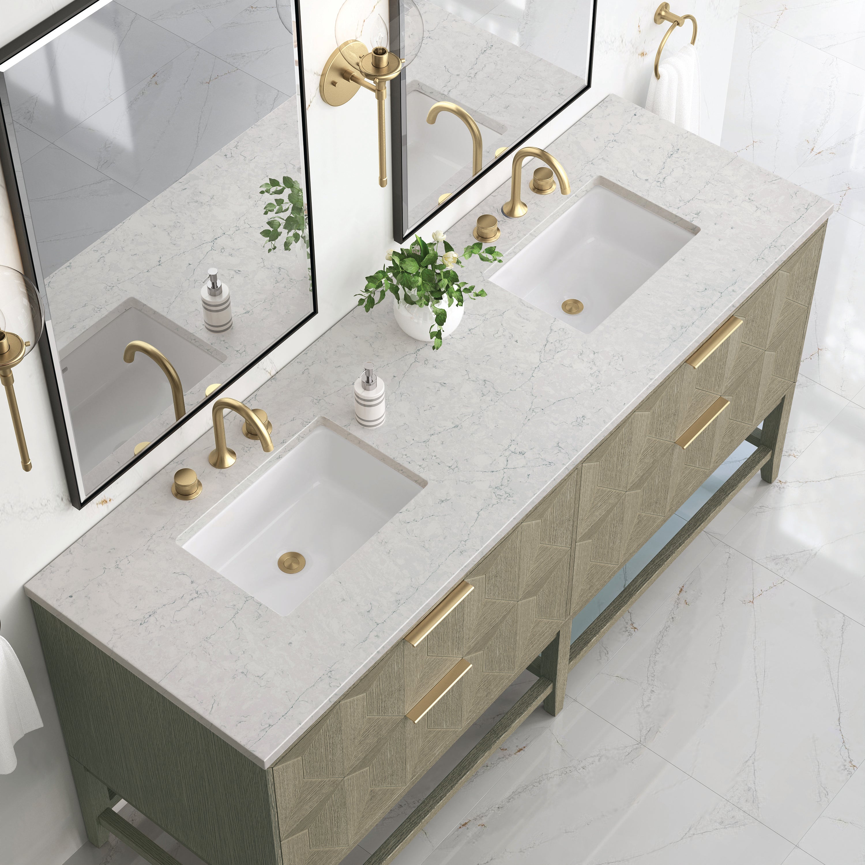 James Martin Emmeline 72" Double Vanity in Pebble Oak with 3cm Countertop