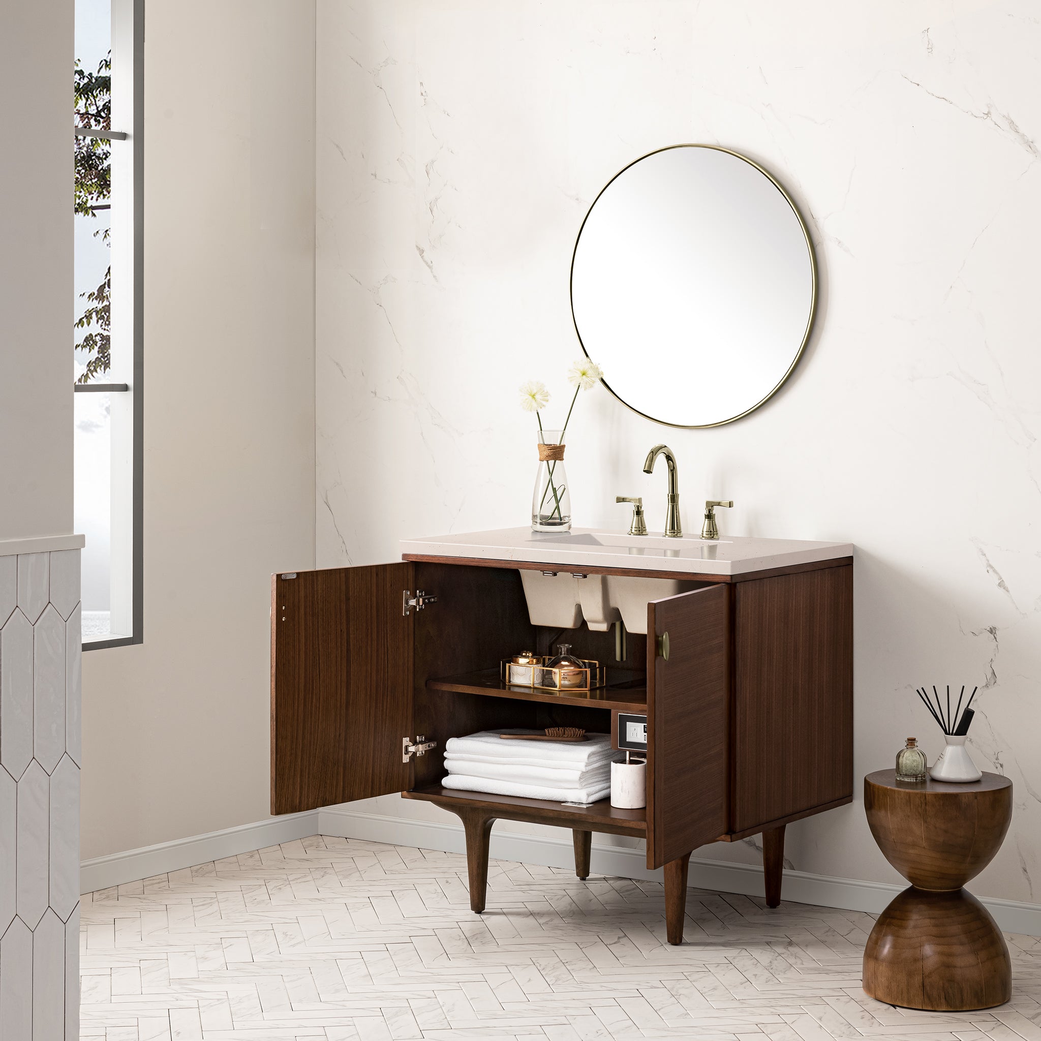 James Martin Amberly 36" Single Vanity in Mid-Century Walnut with 3cm Countertop