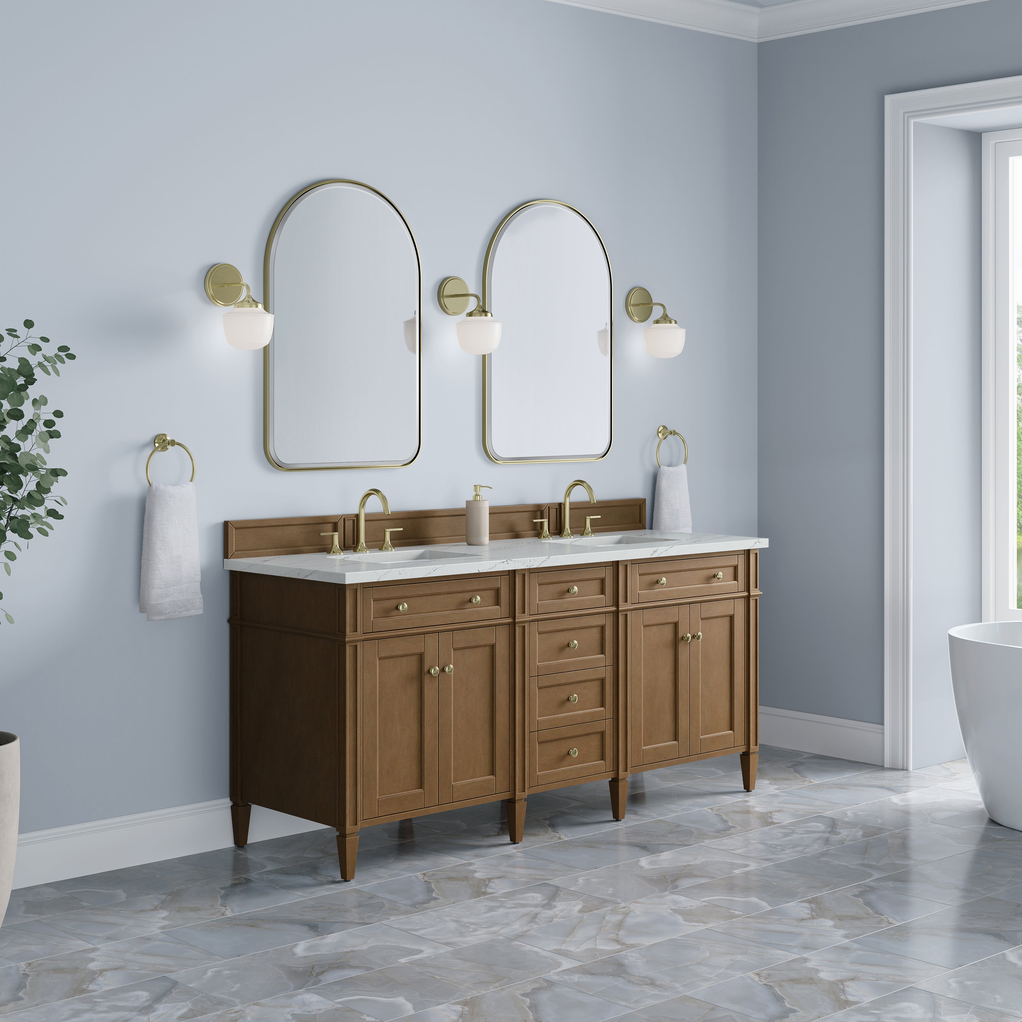 James Martin Brittany 72" Double Vanity in Pecan with 3cm Countertop