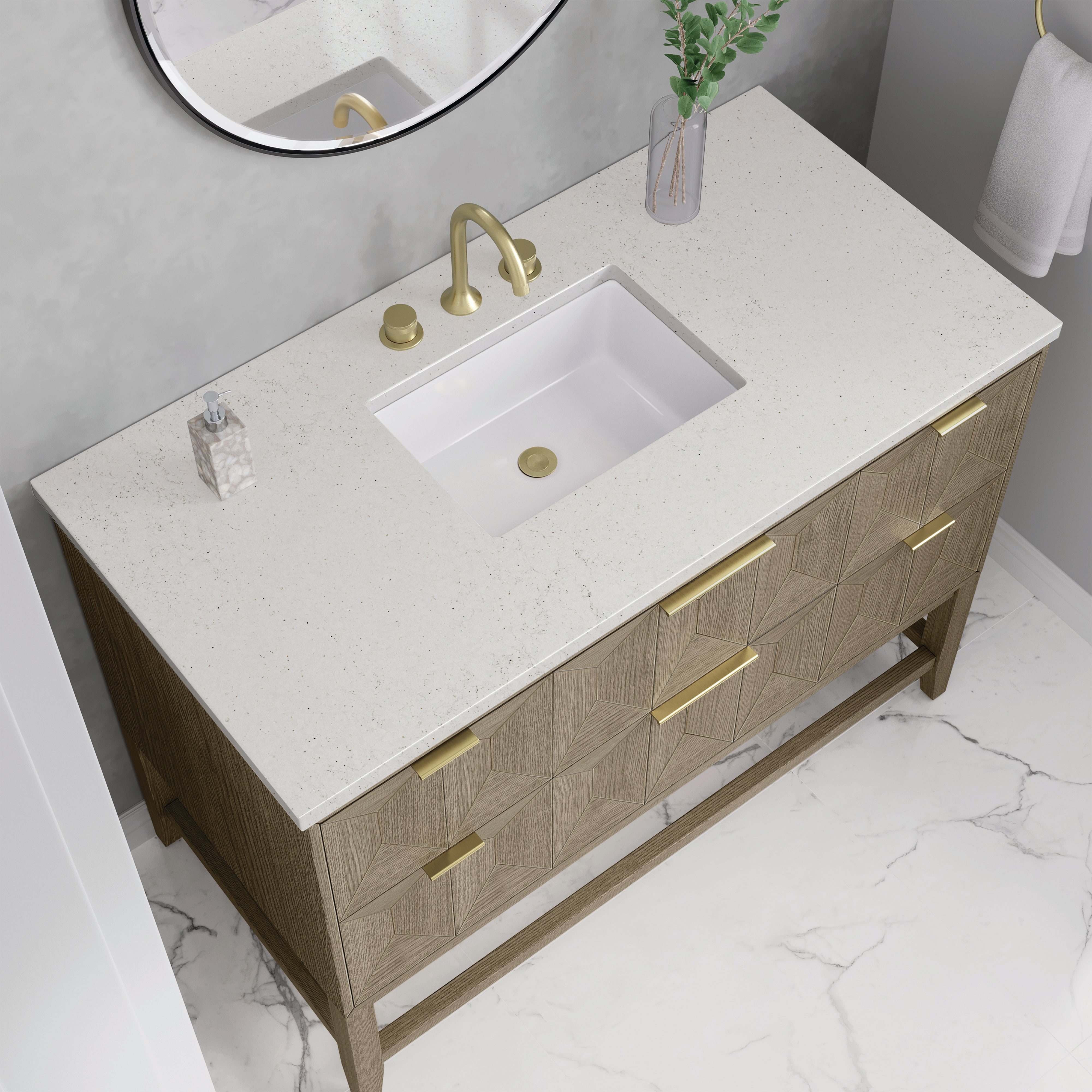 James Martin Emmeline 48" Single Vanity in Pebble Oak with 3cm Countertop