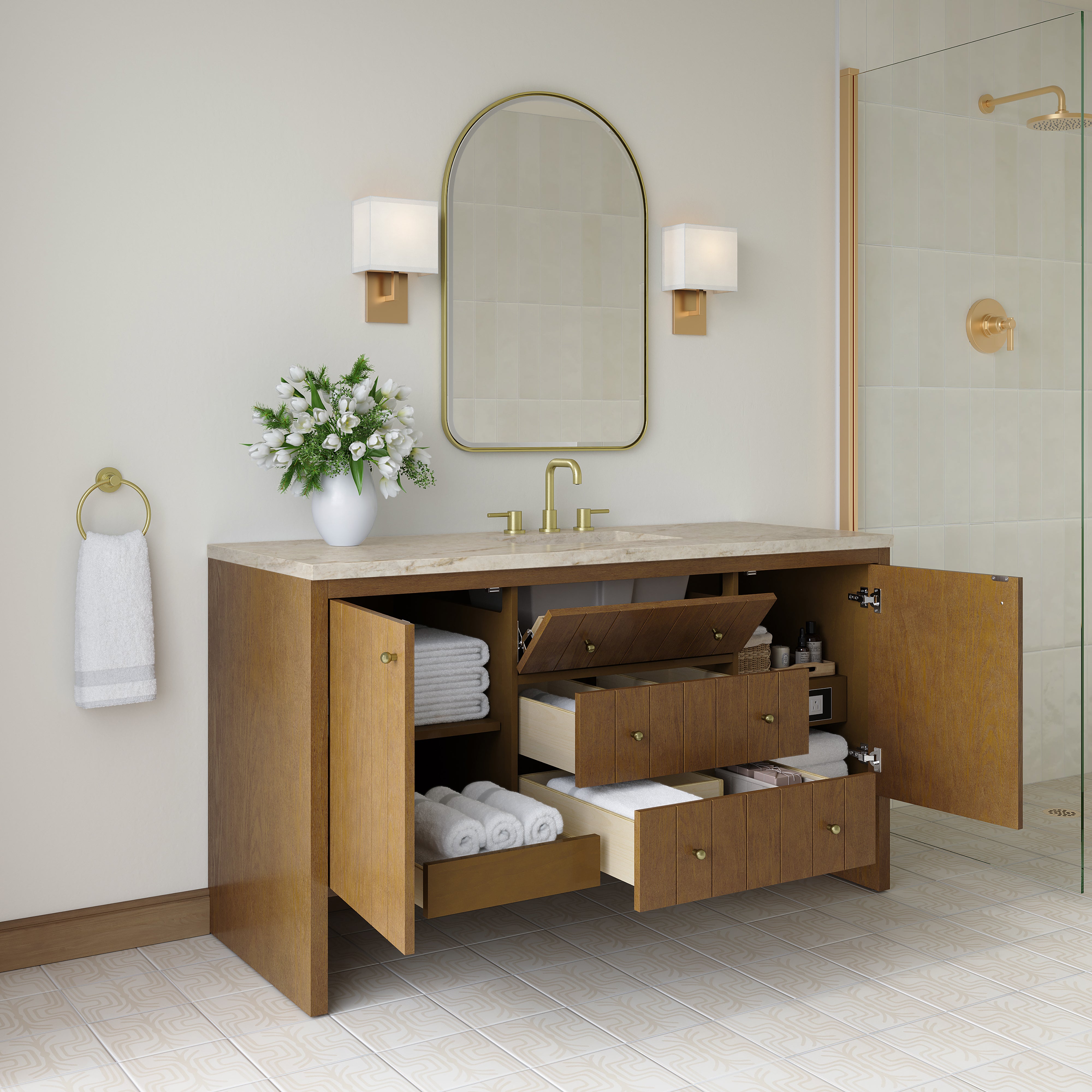 James Martin Hudson 60" Single Vanity in Honey Oak with 3cm Countertop and FreePower Wireless Charger