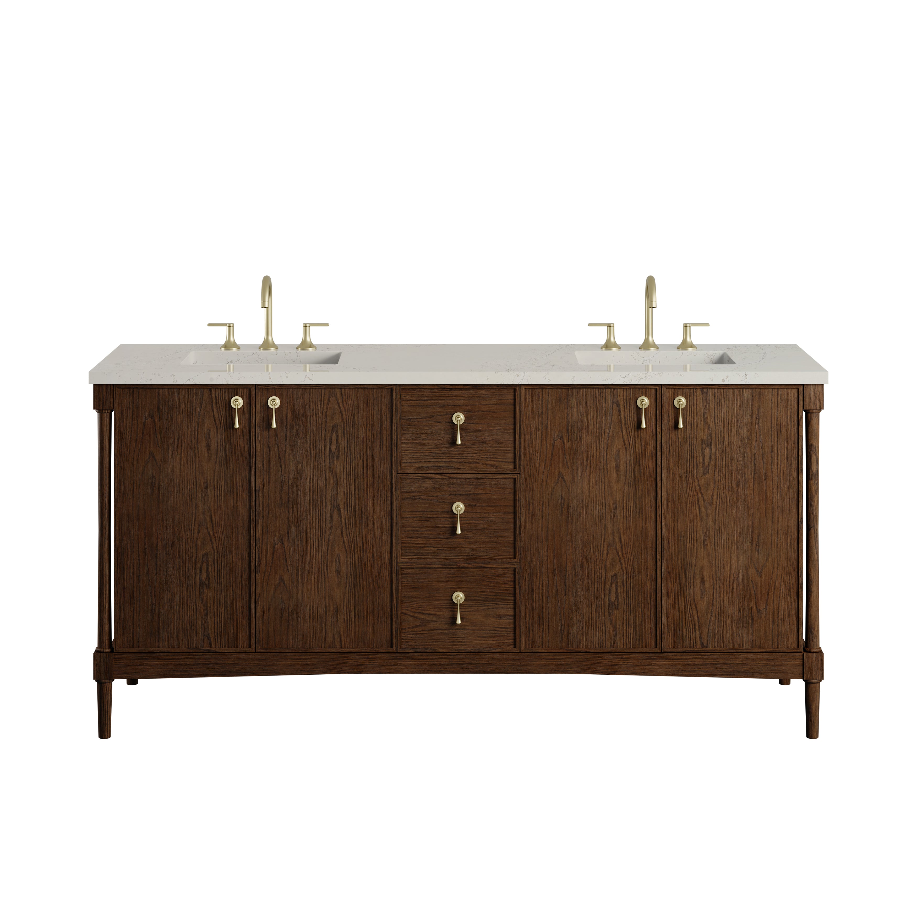 James Martin Kinnsden 72" Double Vanity in Sable Oak with 3cm Carrara Marble Top