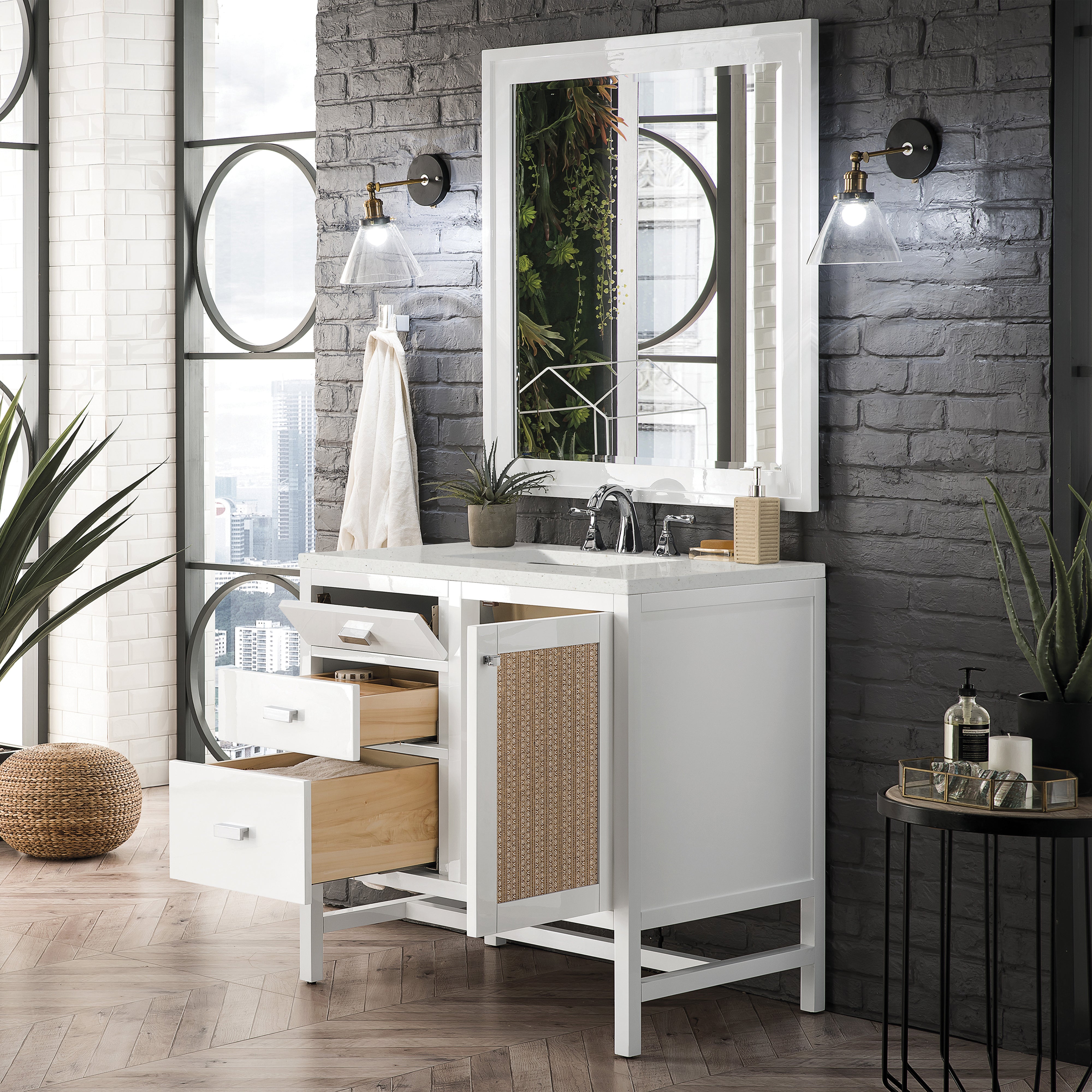 James Martin Addison 36" Single Vanity in Glossy White with 3cm Countertop