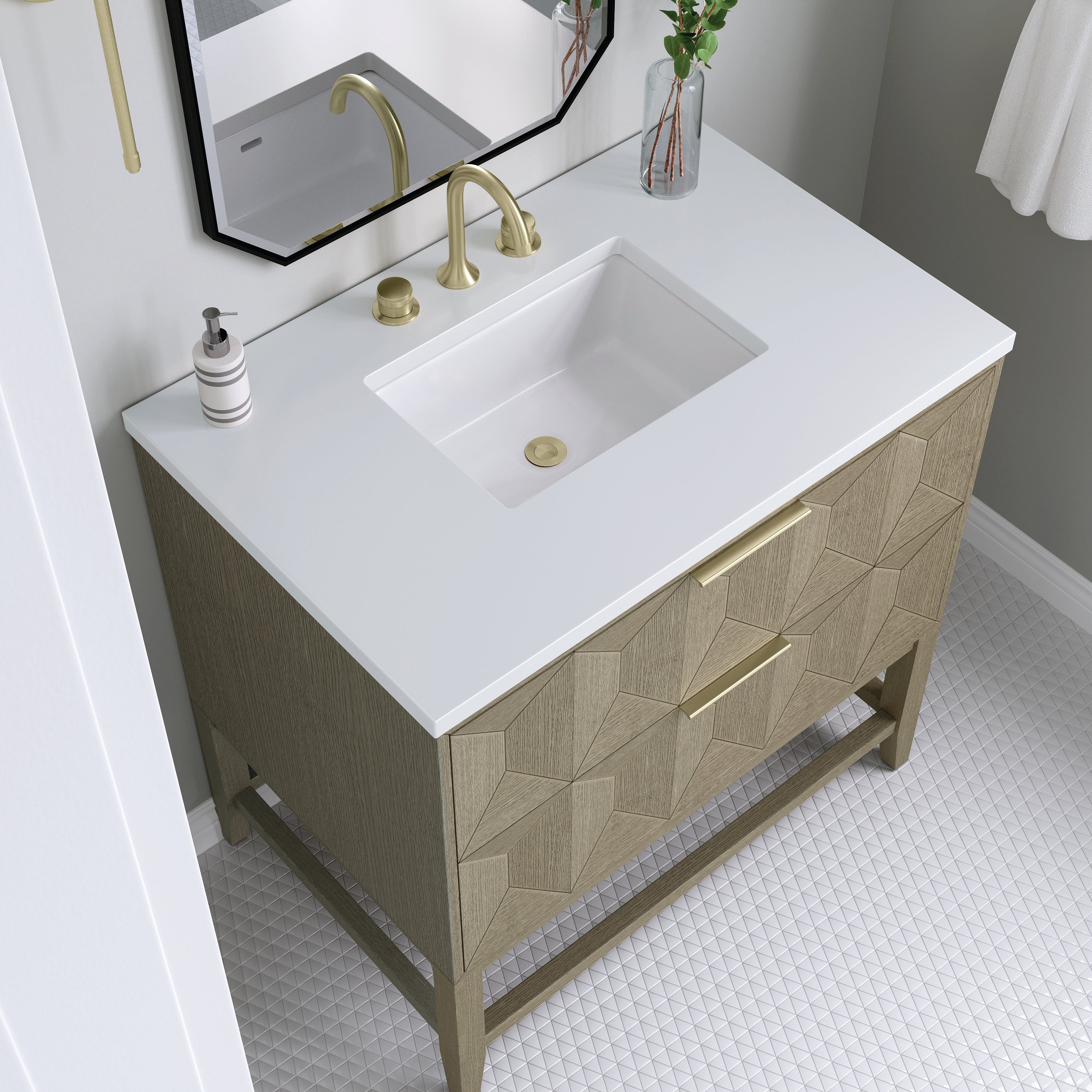 James Martin Emmeline 36" Single Vanity in Pebble Oak with 3cm Countertop