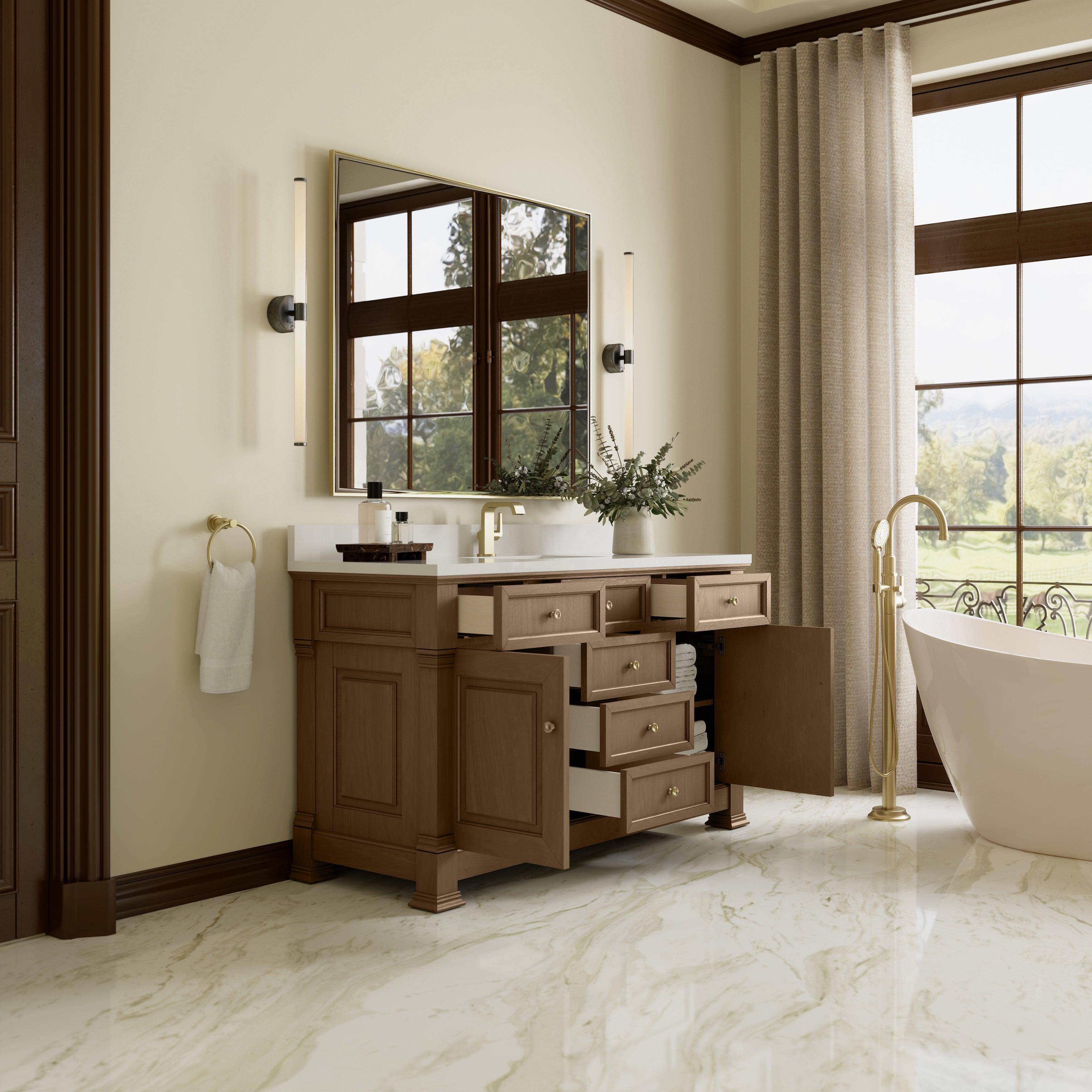 James Martin Brookfield 60" Single Vanity in Pecan with 3cm Countertop