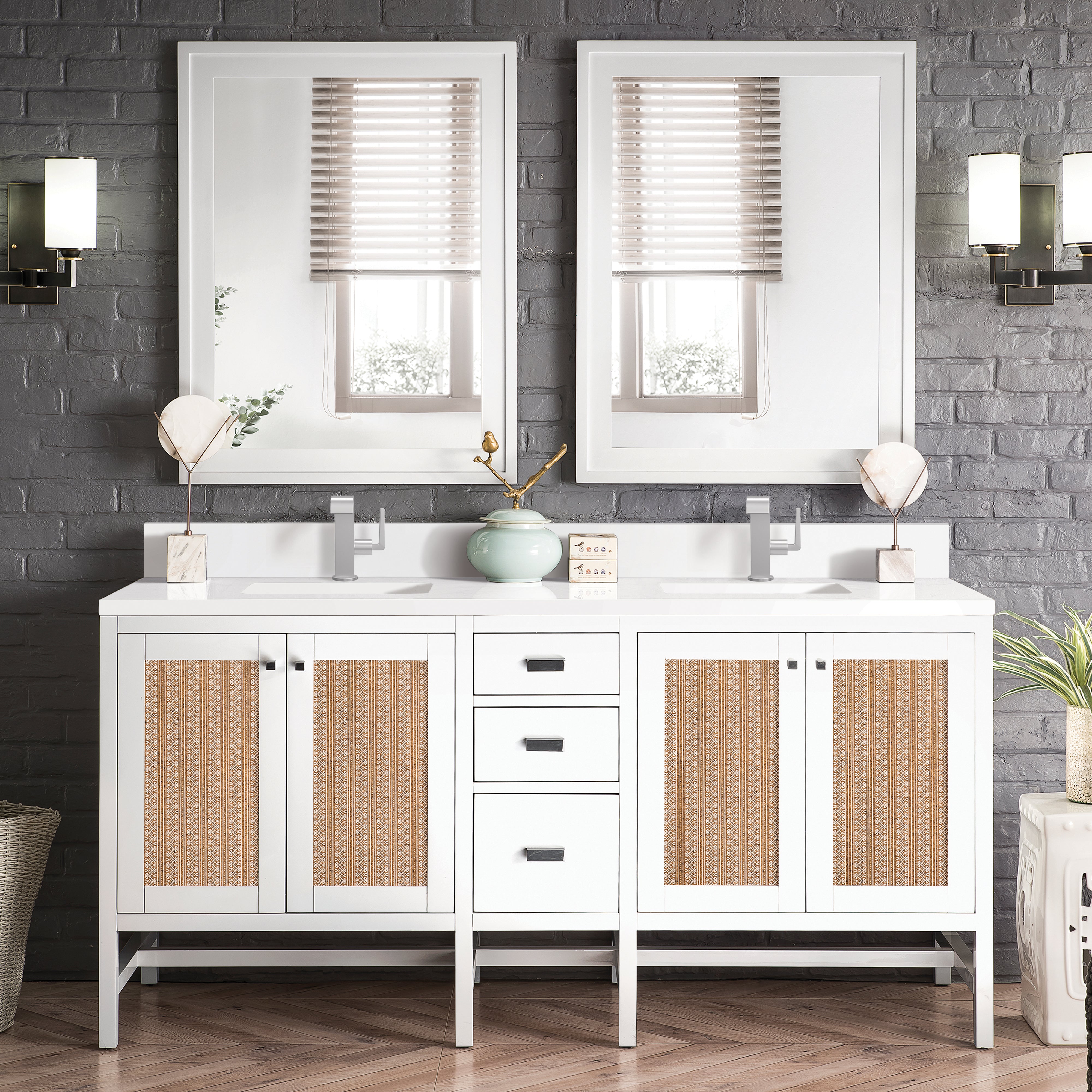 James Martin Addison 72" Double Vanity in Glossy White with 3cm Countertop