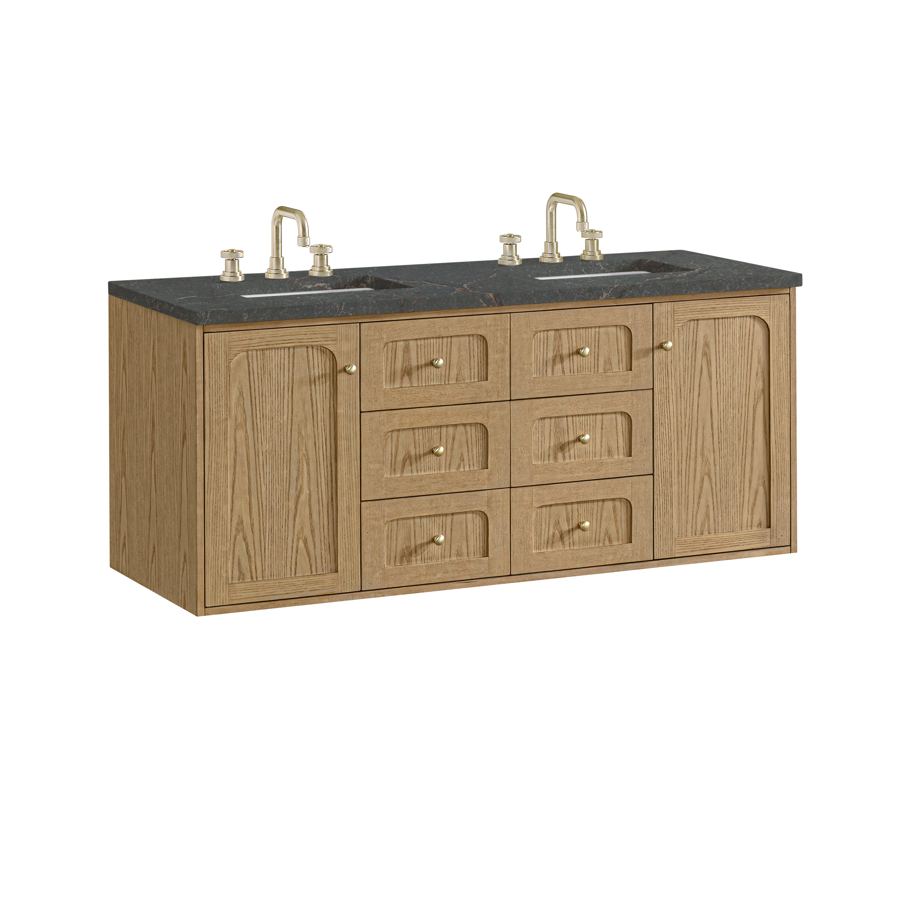 James Martin Laurent 60" Double Vanity in Light Natural Oak with 3cm Countertop and FreePower Wireless Charger