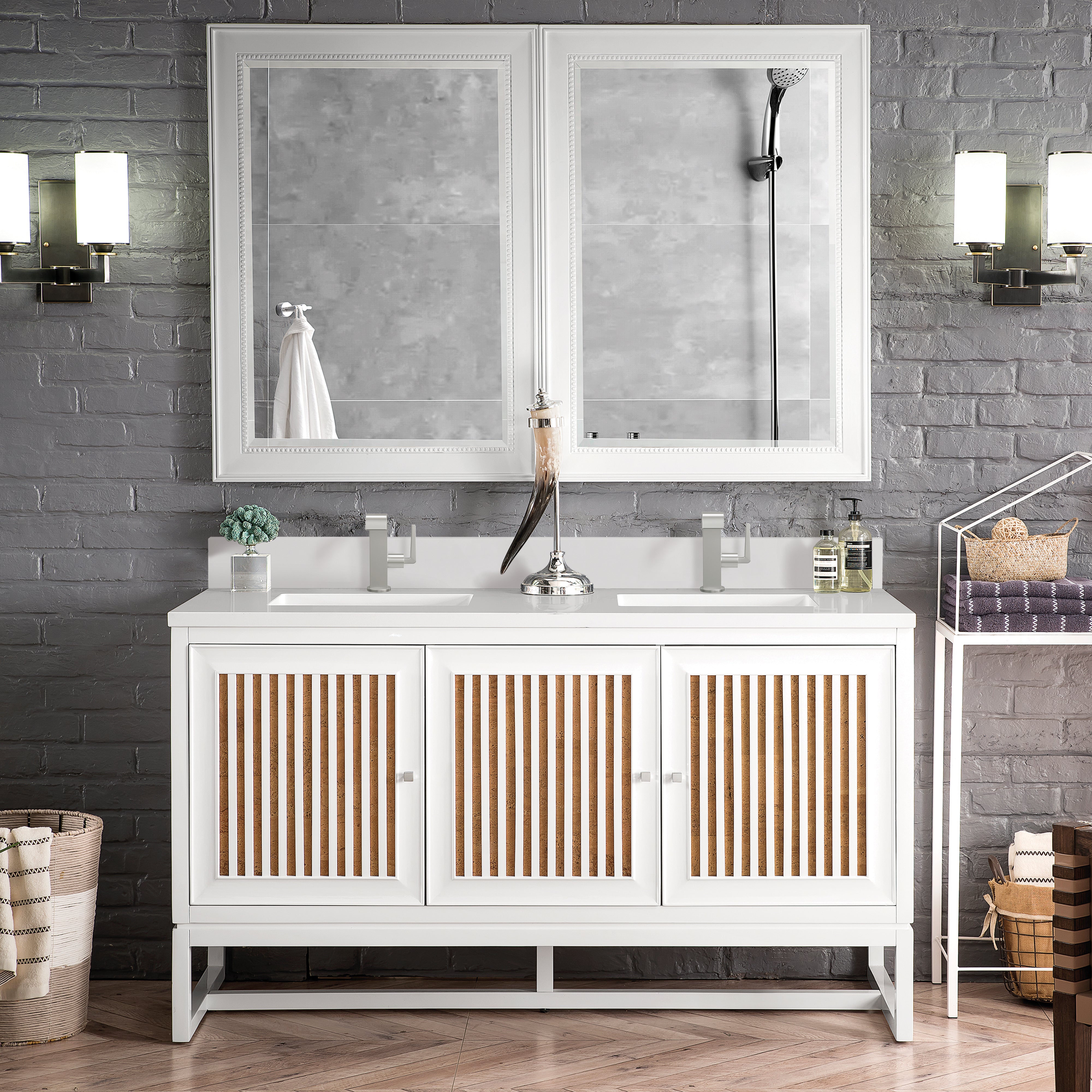 James Martin Athens 60" Double Vanity in Glossy White with 3cm Countertop