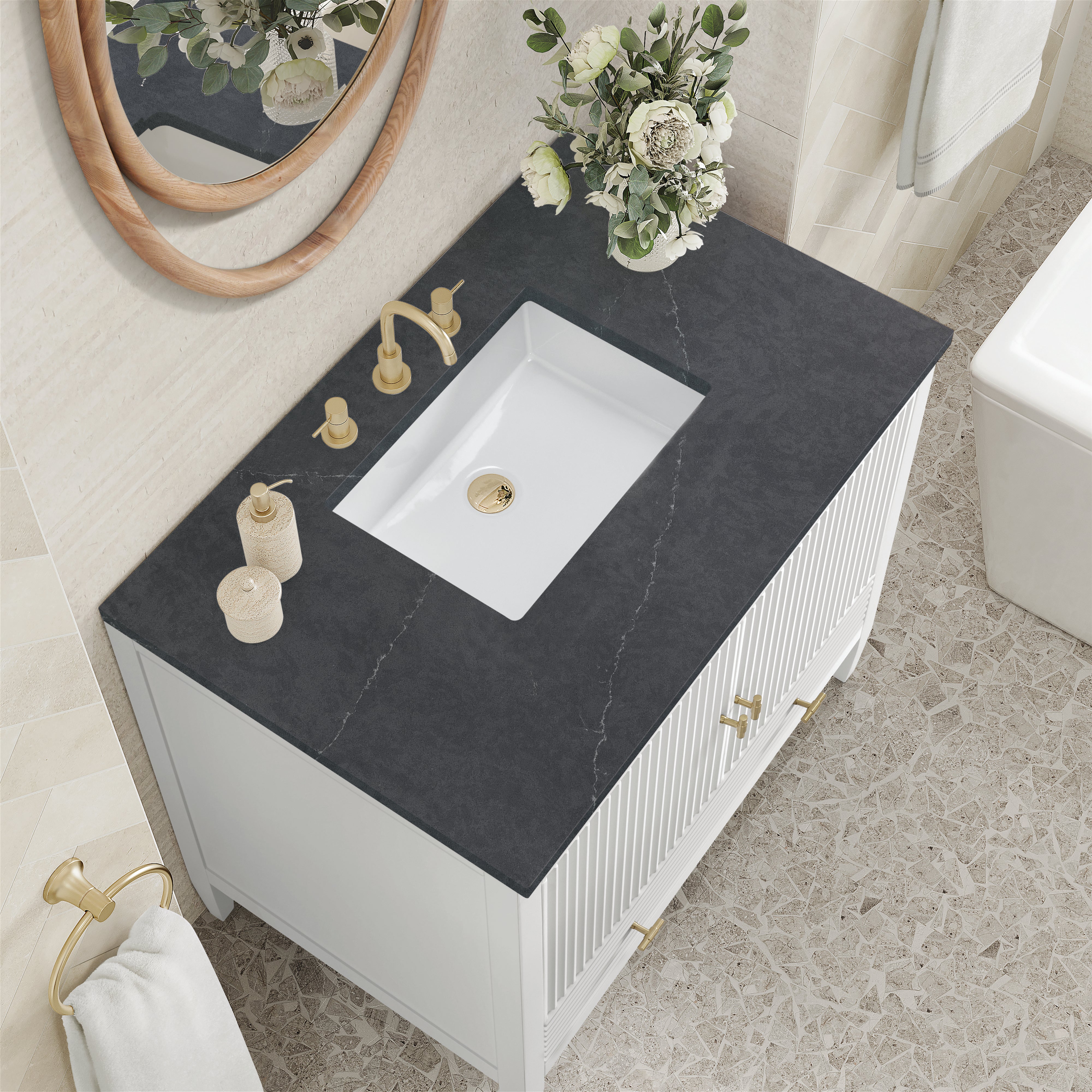James Martin Myrrin 36" Vanity in Bright White with 3cm Countertop