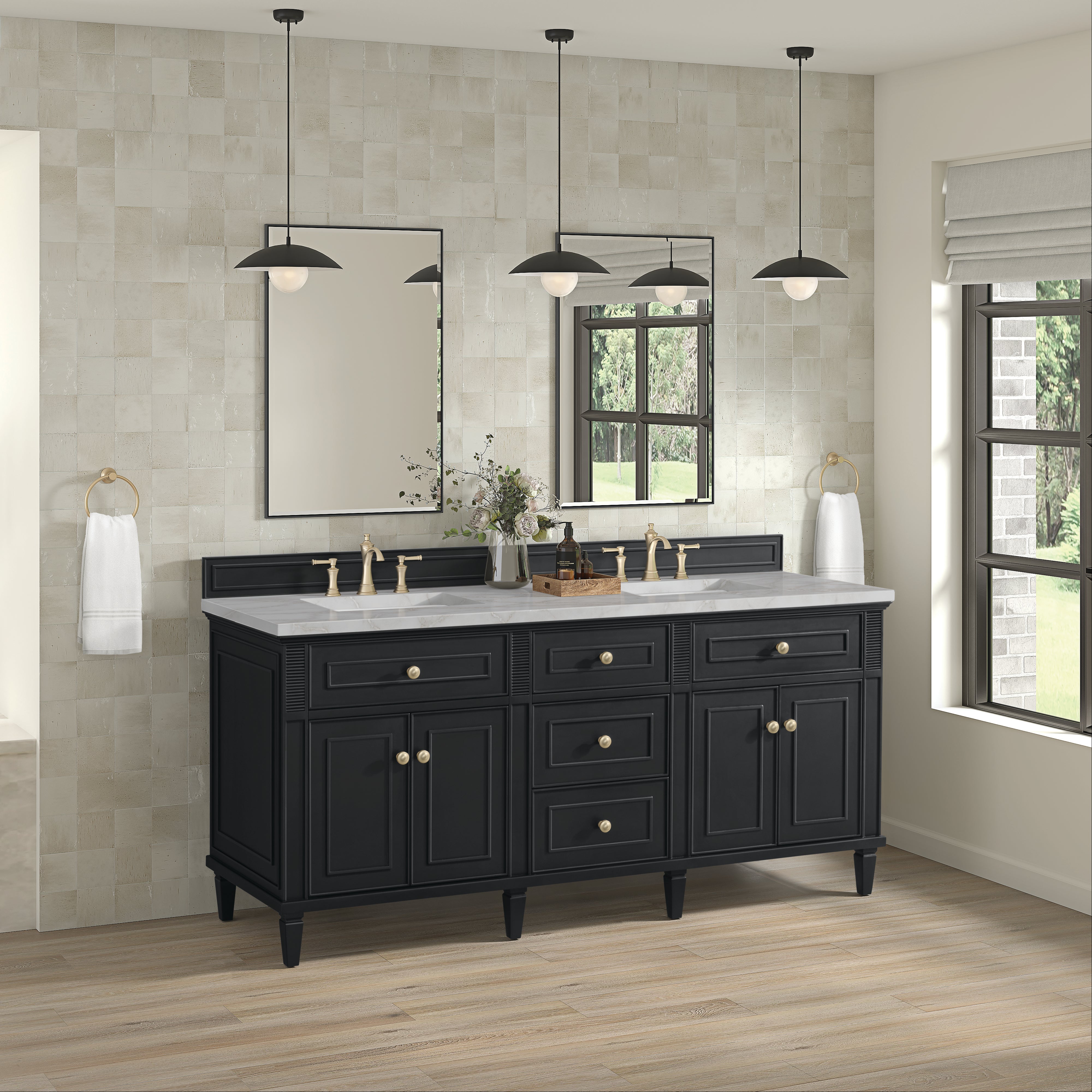 James Martin Lorelai 72" Double Vanity in Black Onyx with 3cm Countertop and FreePower Wireless Charger