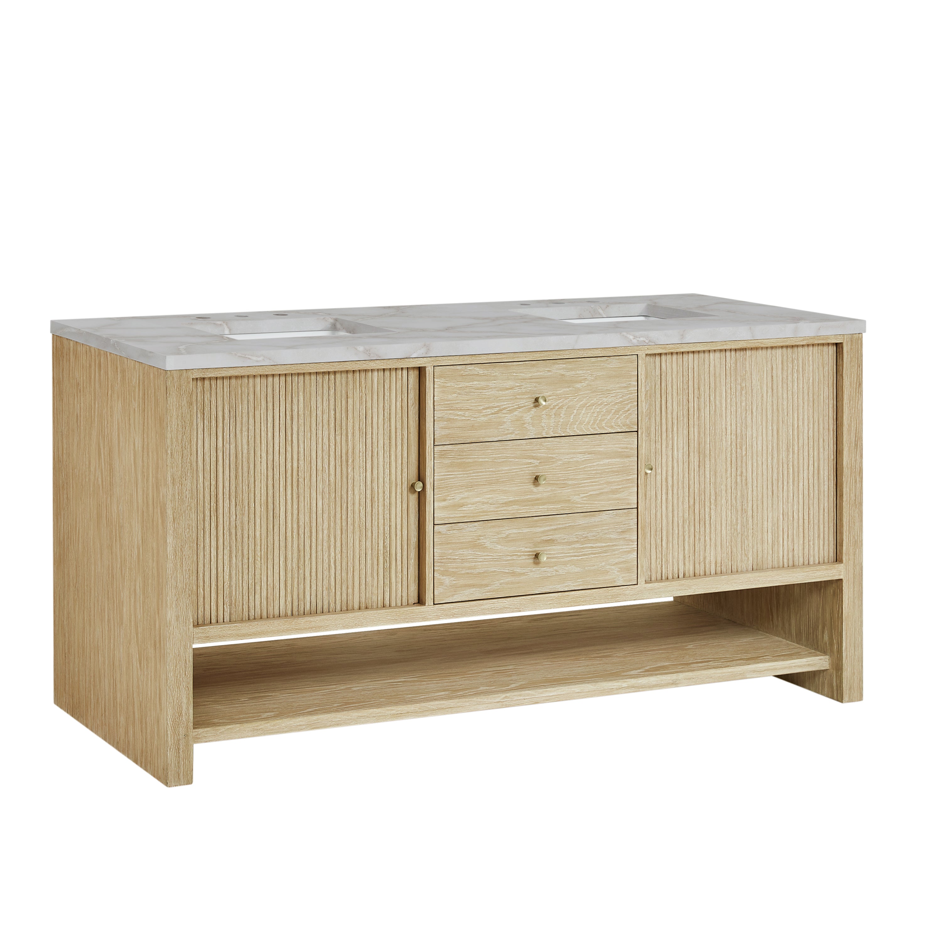 James Martin Marigot 72" Double Vanity in Sunwashed Oak with 3cm Countertop and FreePower Wireless Charger
