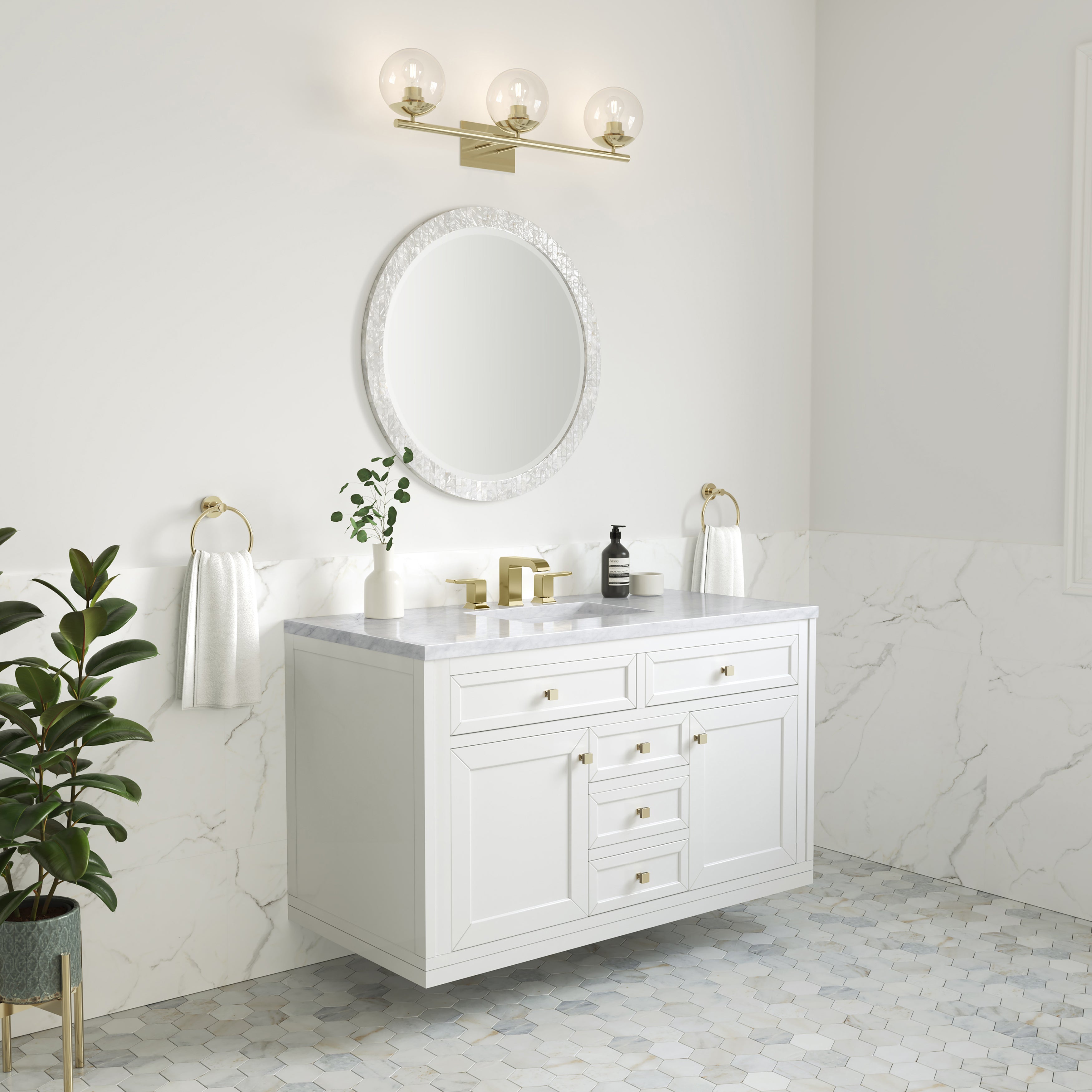 James Martin Chicago 48" Single Vanity in Glossy White with 3cm Countertop