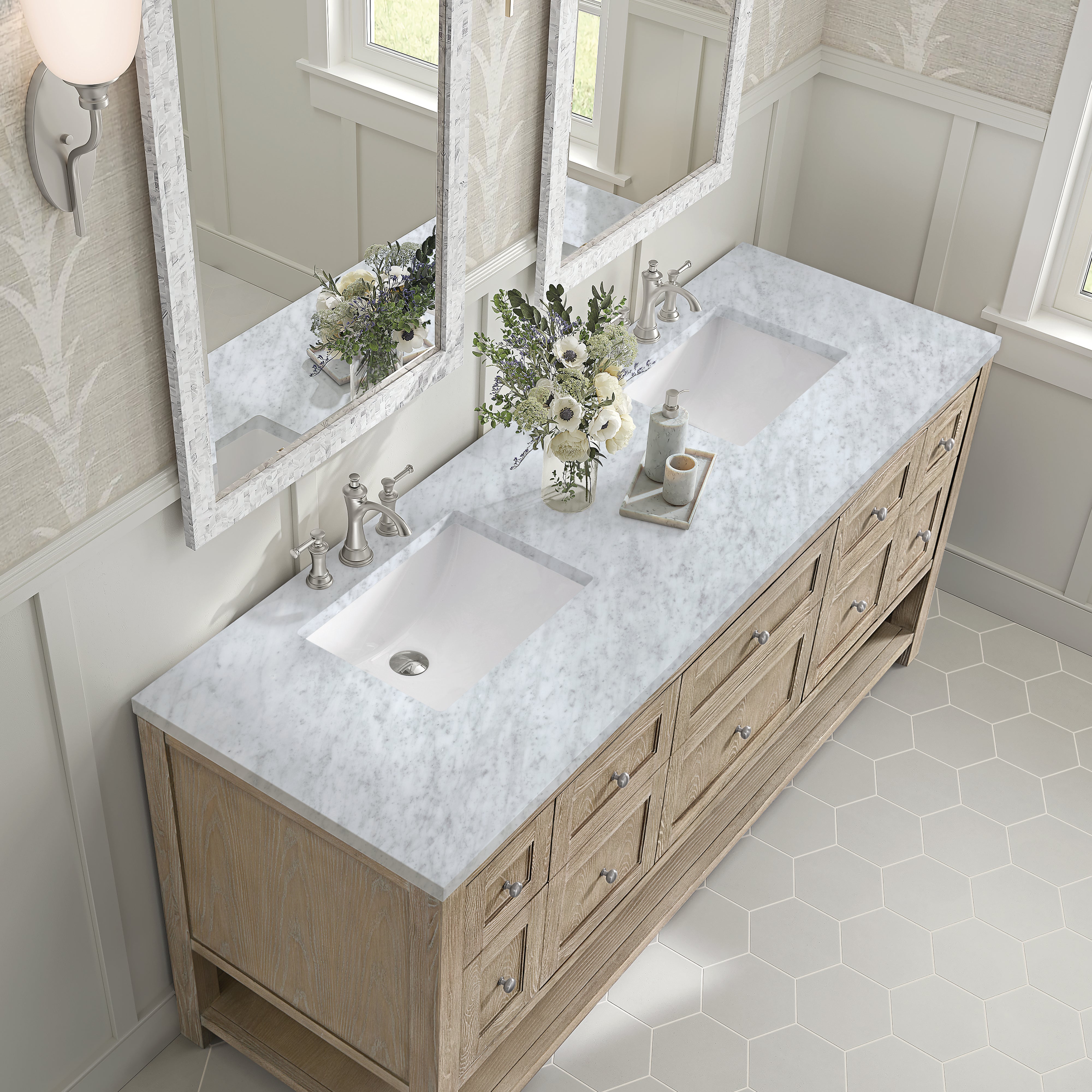 James Martin Breckenridge 72" Double Vanity in Whitewashed Oak with 3cm Countertop