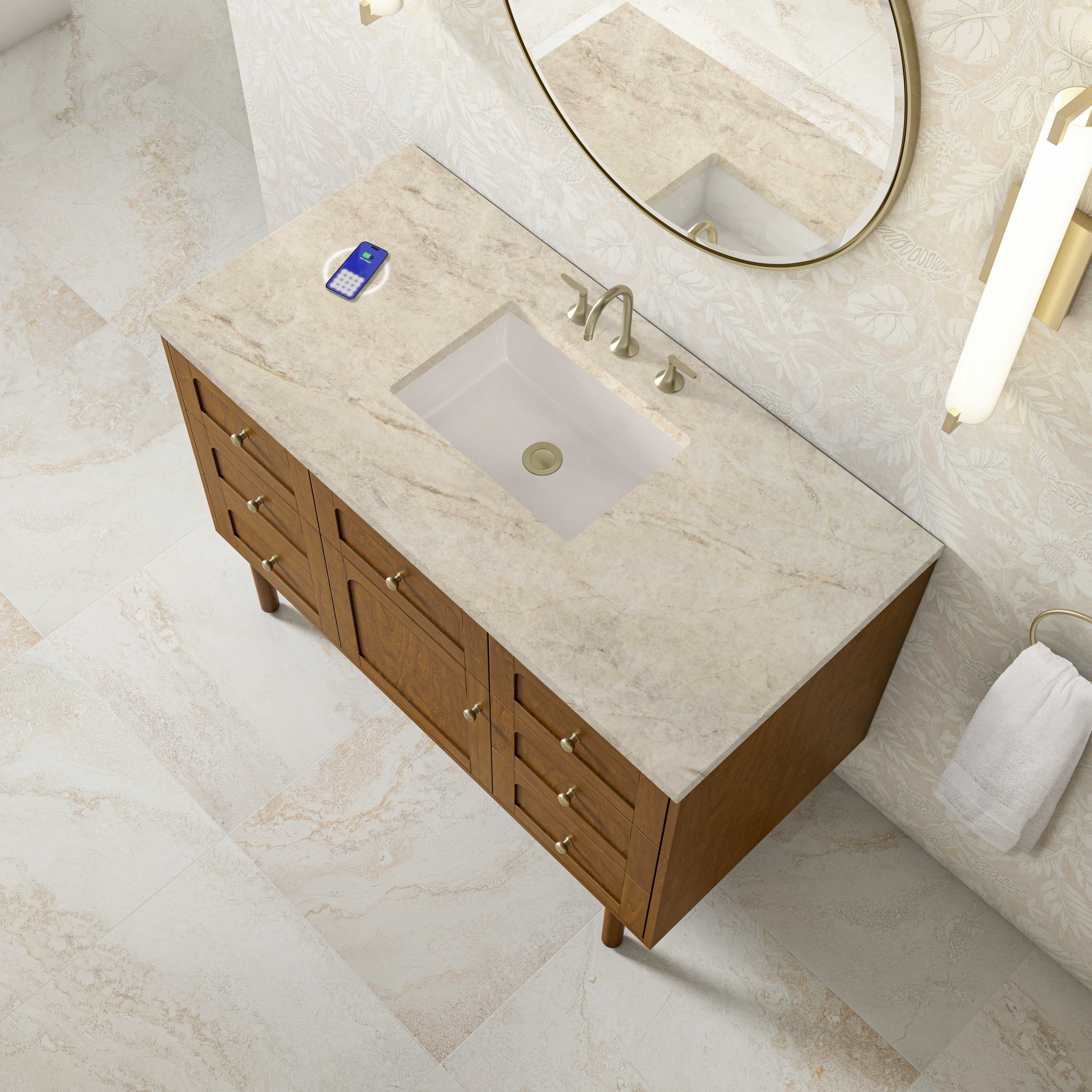 James Martin Laurent 48" Single Vanity in Honey Oak with 3cm Countertop and FreePower Wireless Charger