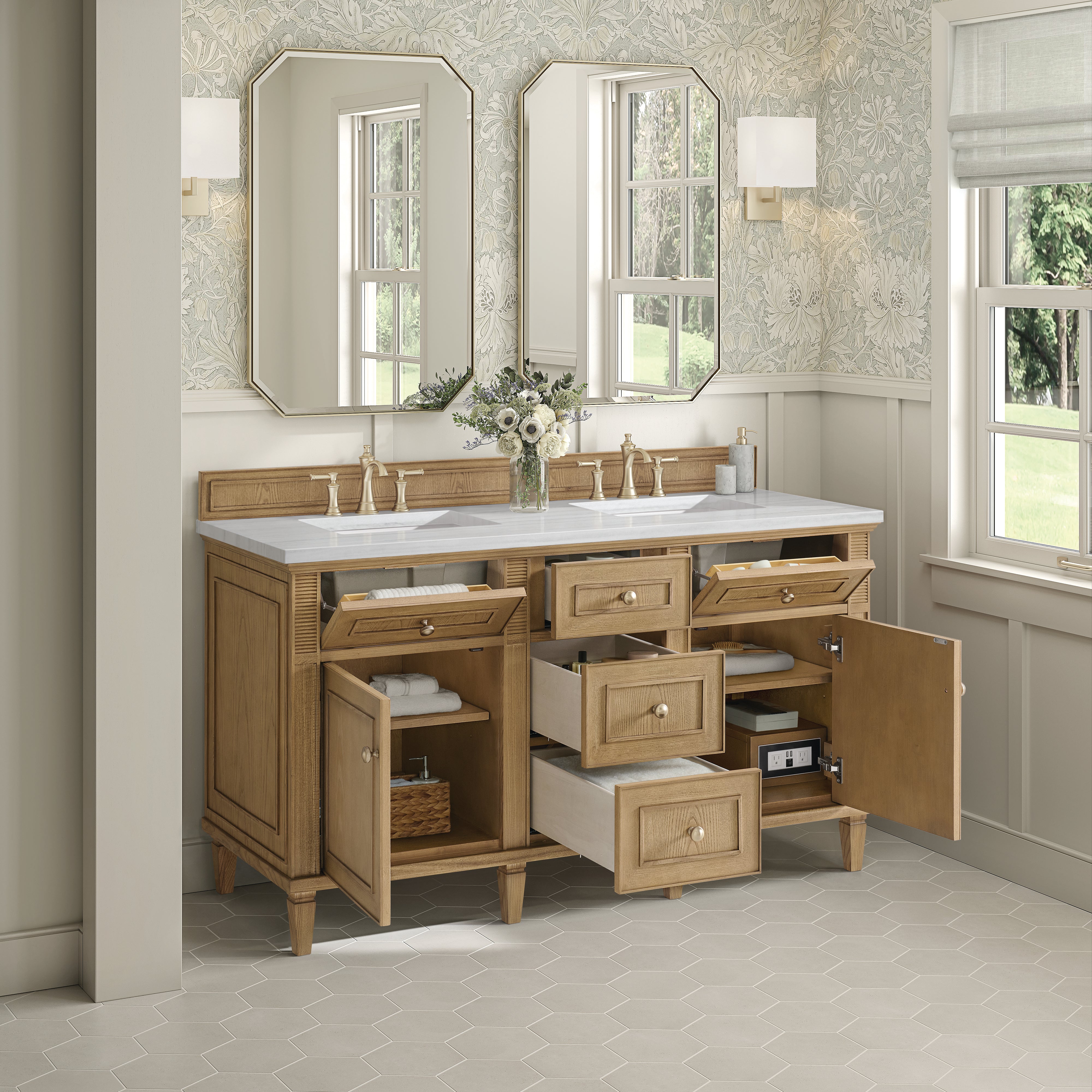 James Martin Lorelai 60" Double Vanity in Light Natural Oak with 3cm Countertop