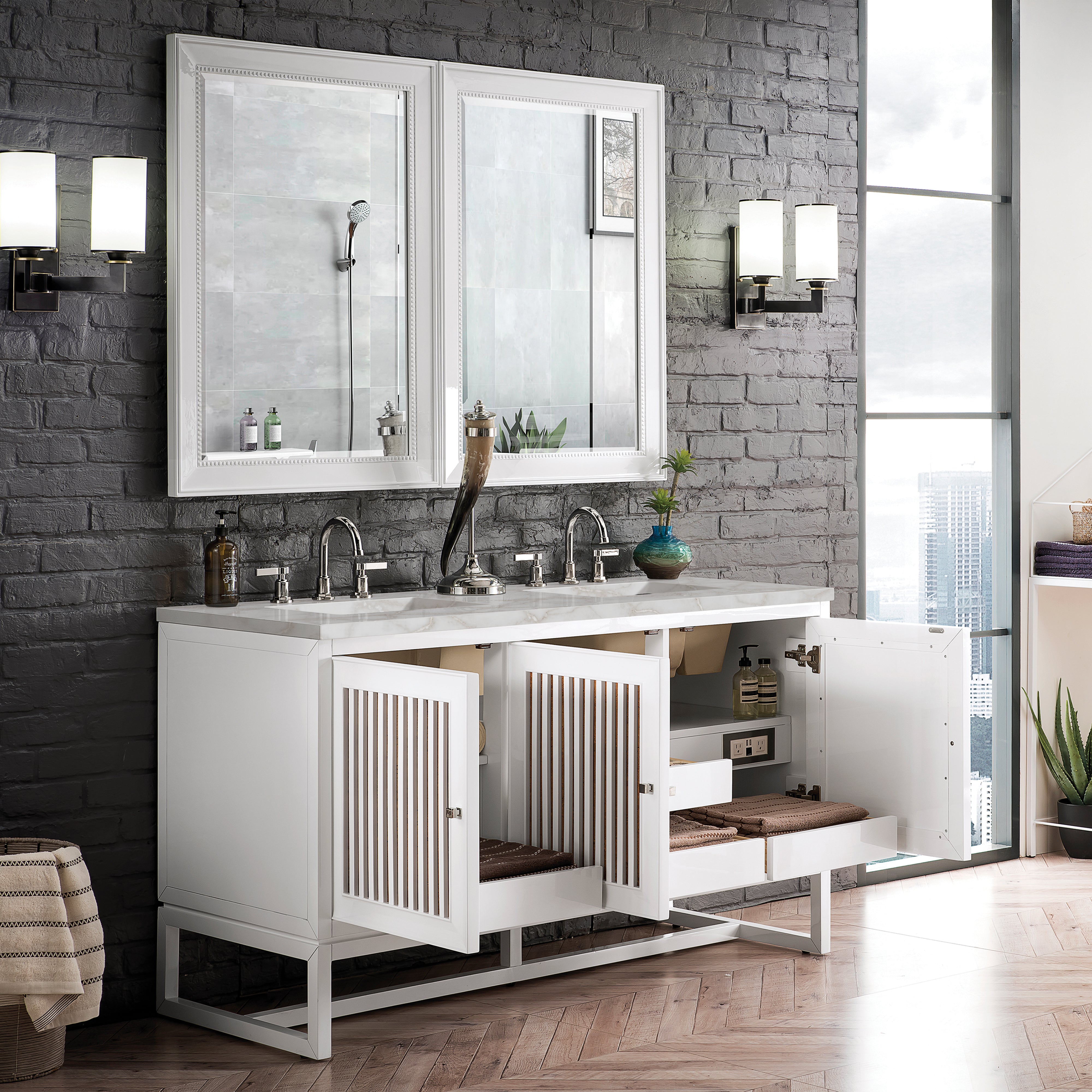 James Martin Athens 60" Double Vanity in Glossy White with 3cm Countertop