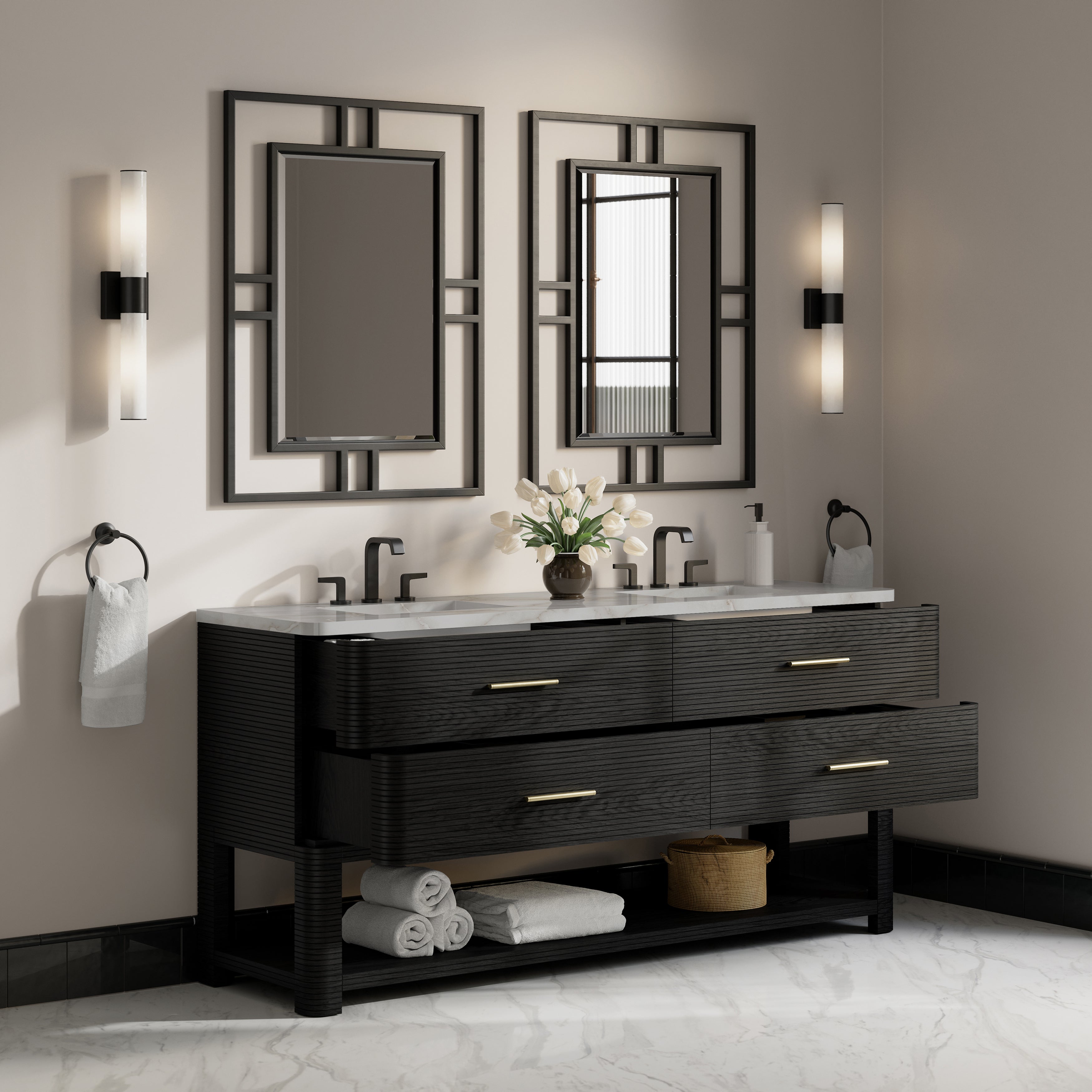 James Martin Lucian 72" Double Vanity in Carbon Oak with 3cm Countertop
