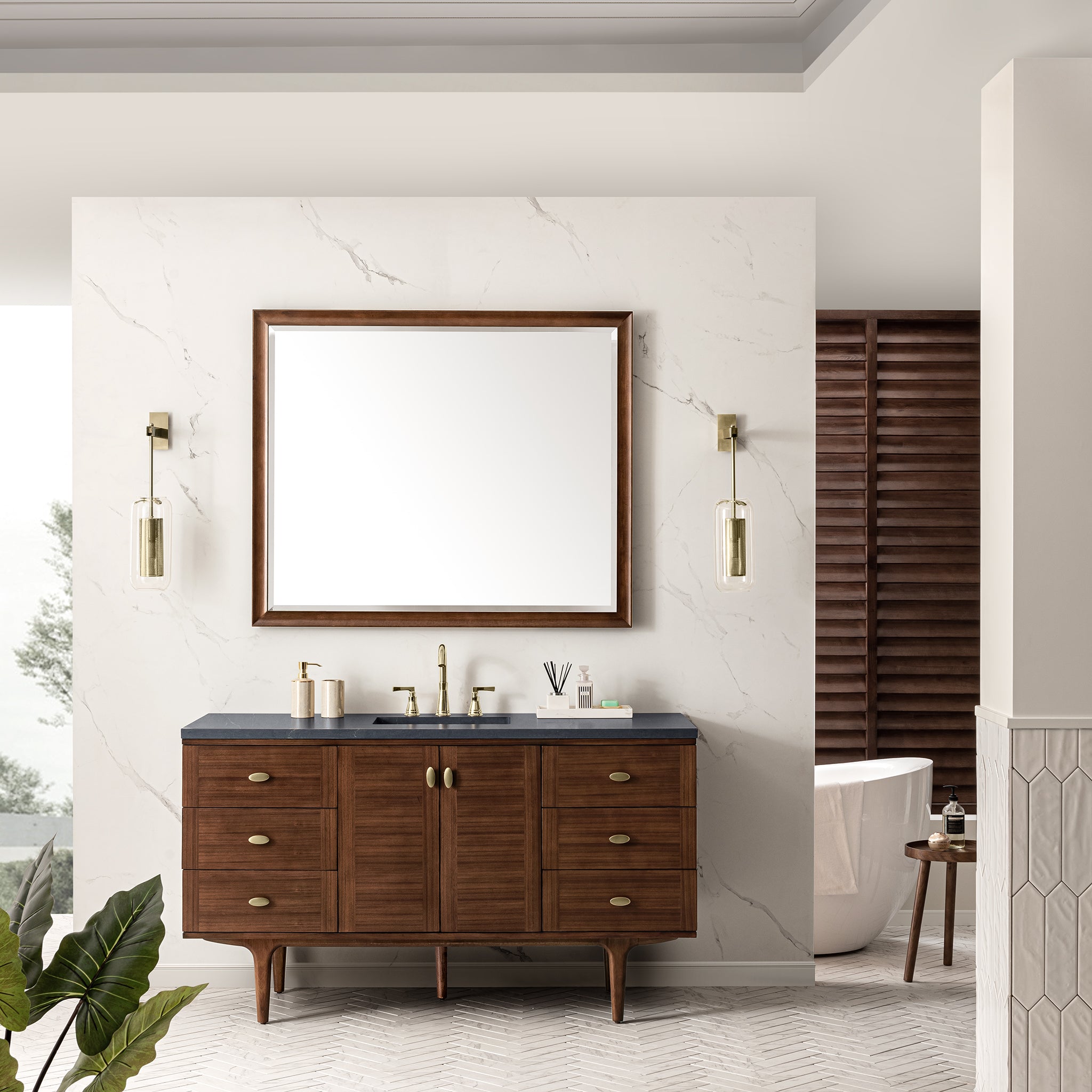 James Martin Amberly 60" Single Vanity in Mid-Century Walnut with 3cm Countertop