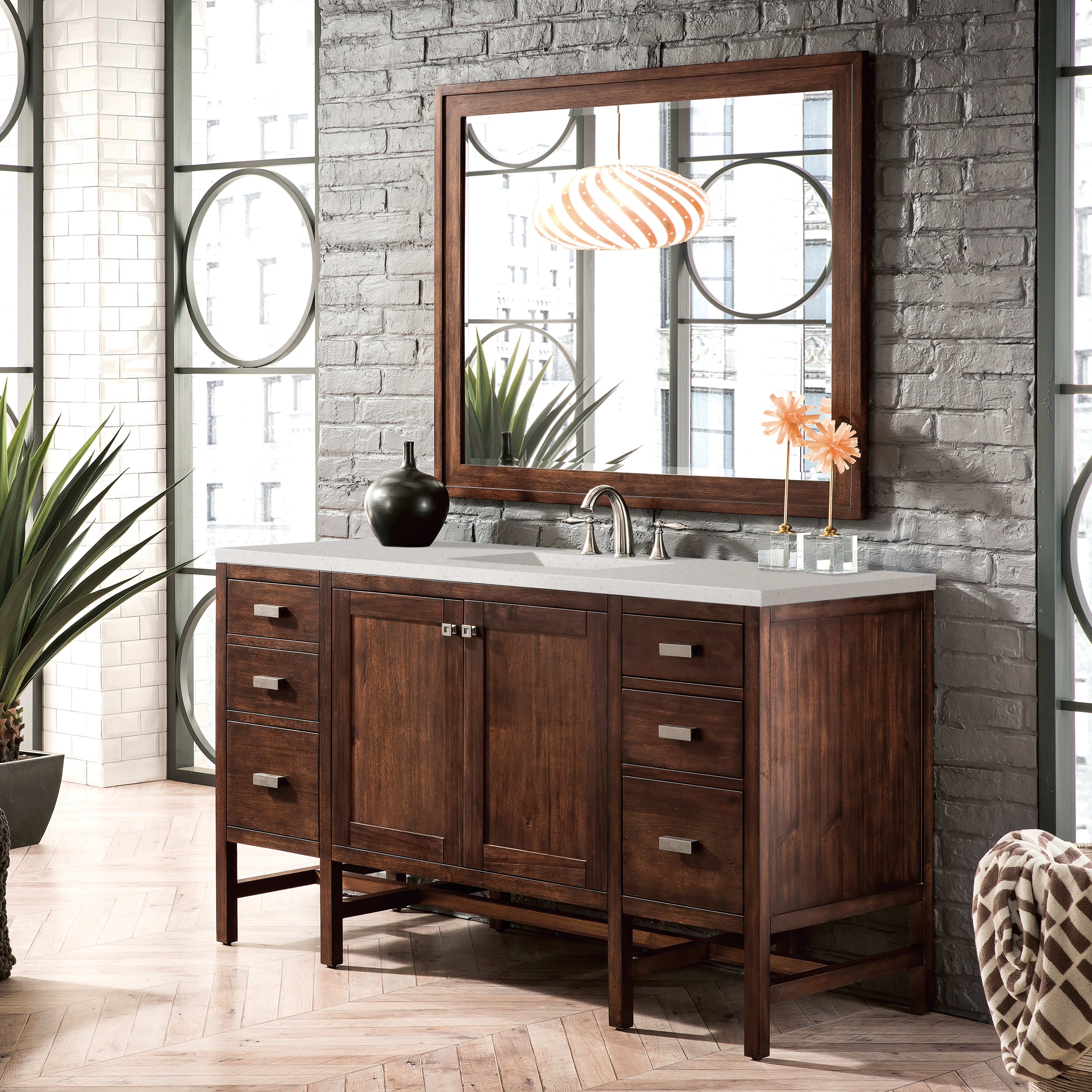 James Martin Addison 60" Single Vanity in Mid-Century Acacia with 3cm Countertop