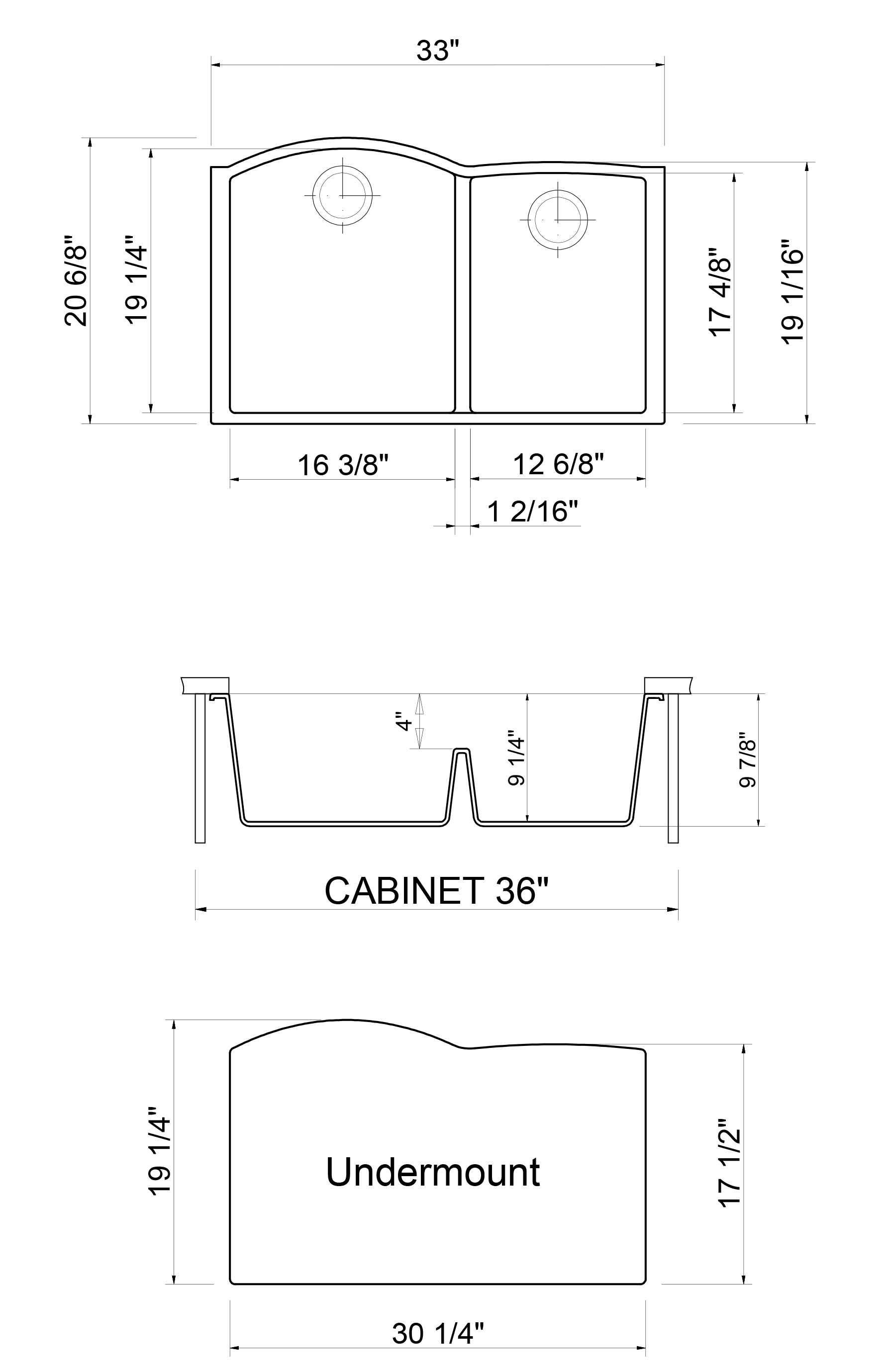 ALFI brand AB3320UM 33" Double Bowl Undermount Granite Composite Kitchen Sink