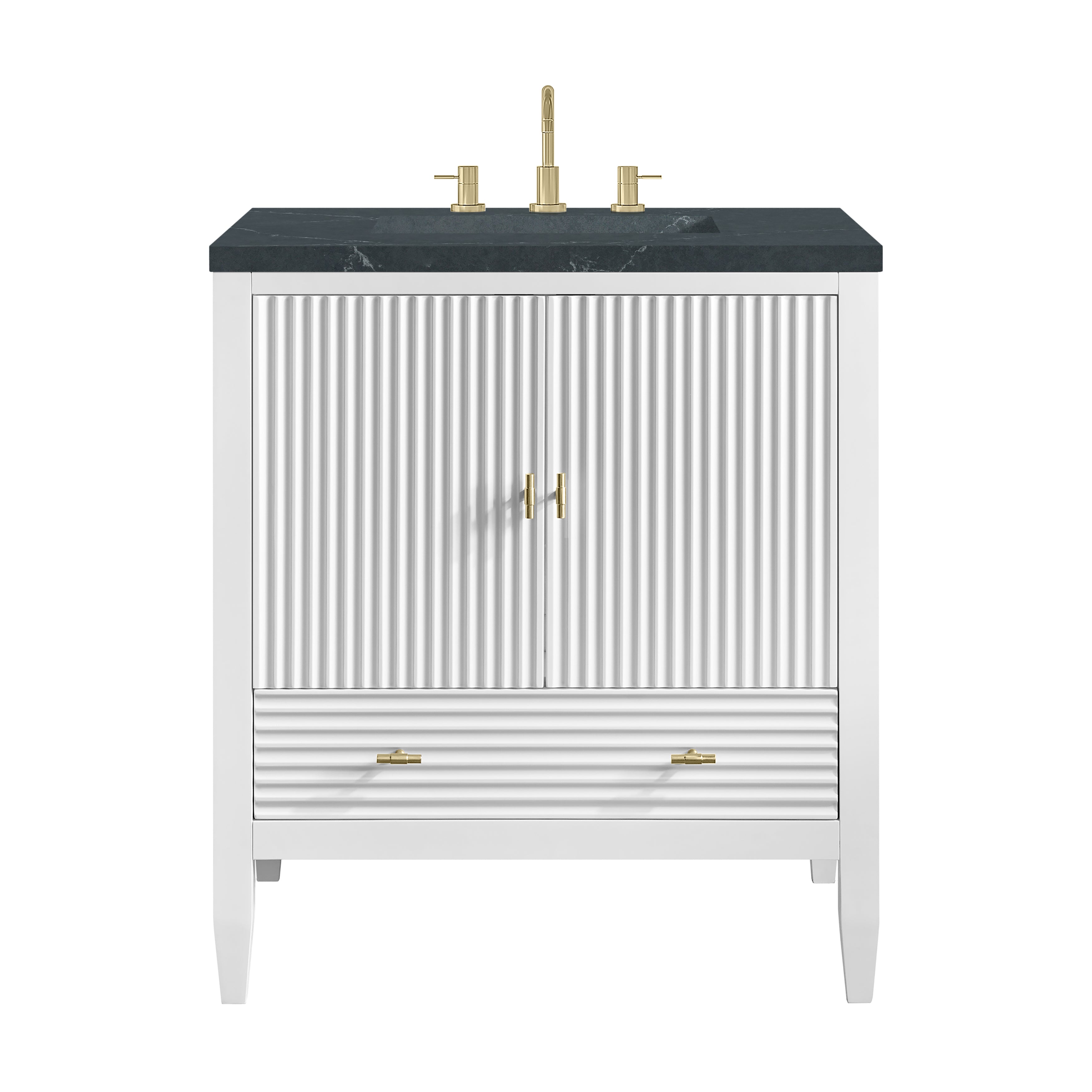 James Martin Myrrin 30" Single Vanity in Bright White with 3cm Countertop