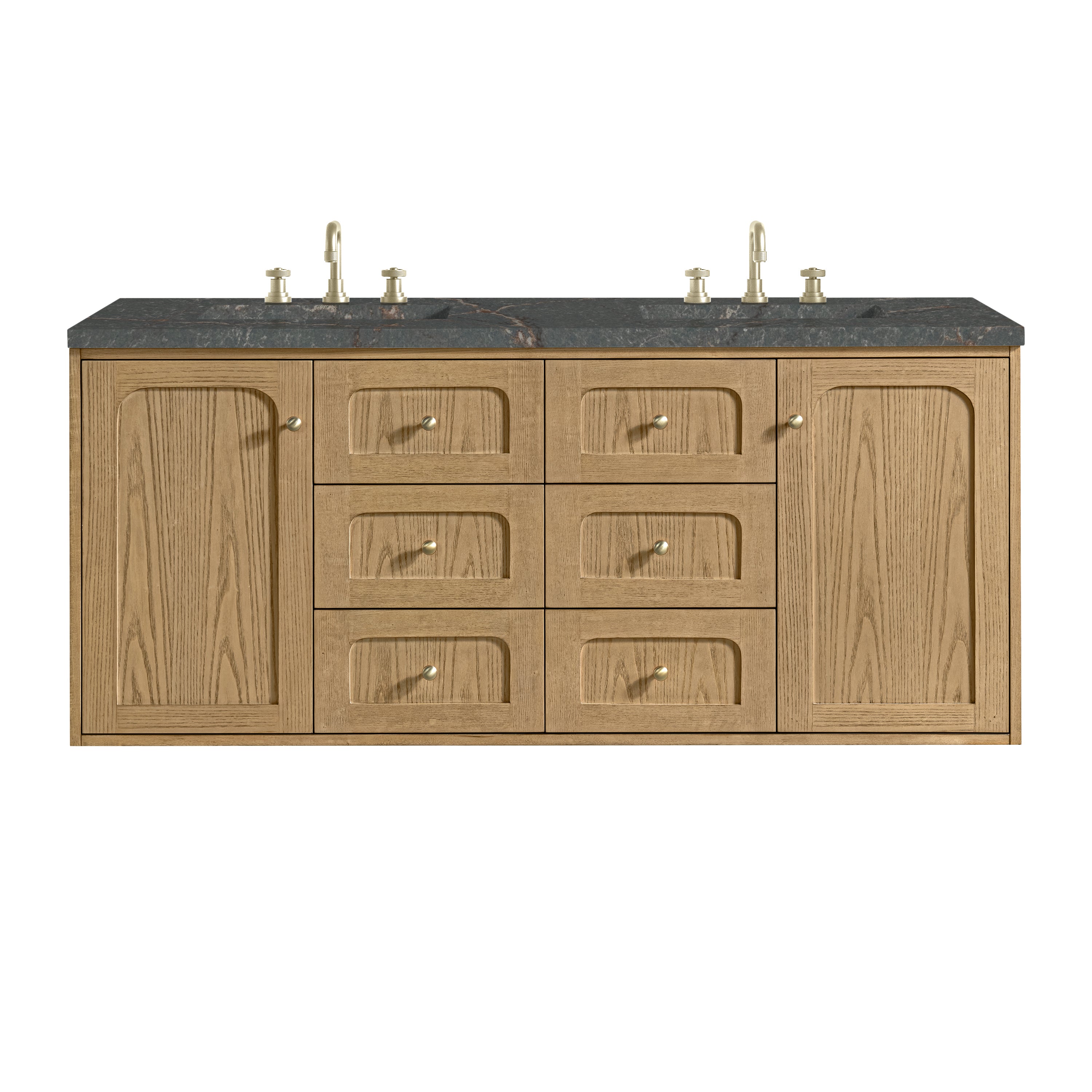 James Martin Laurent 60" Double Vanity in Light Natural Oak with 3cm Countertop and FreePower Wireless Charger