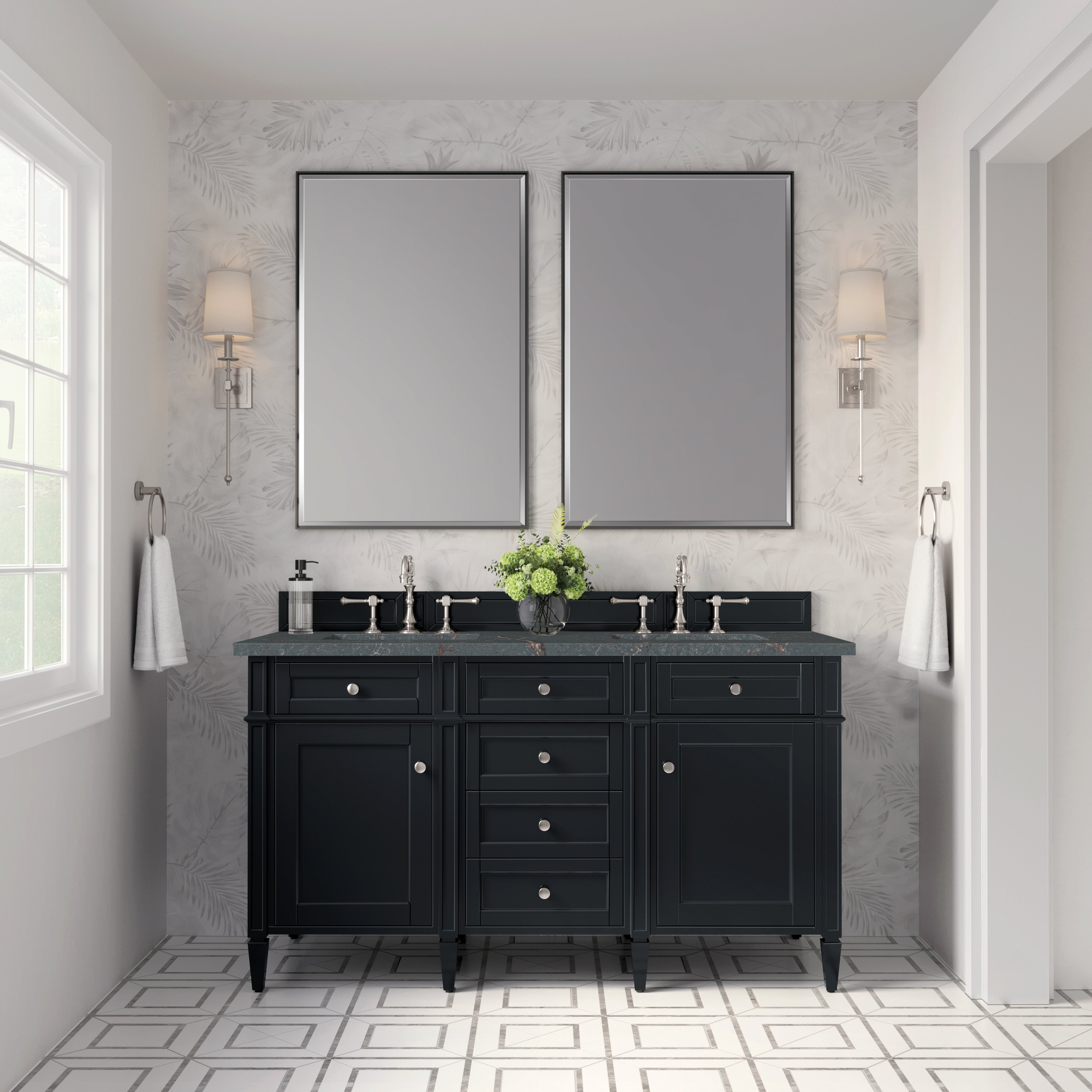 James Martin Brittany 60" Double Vanity in Black Onyx with 3cm Countertop