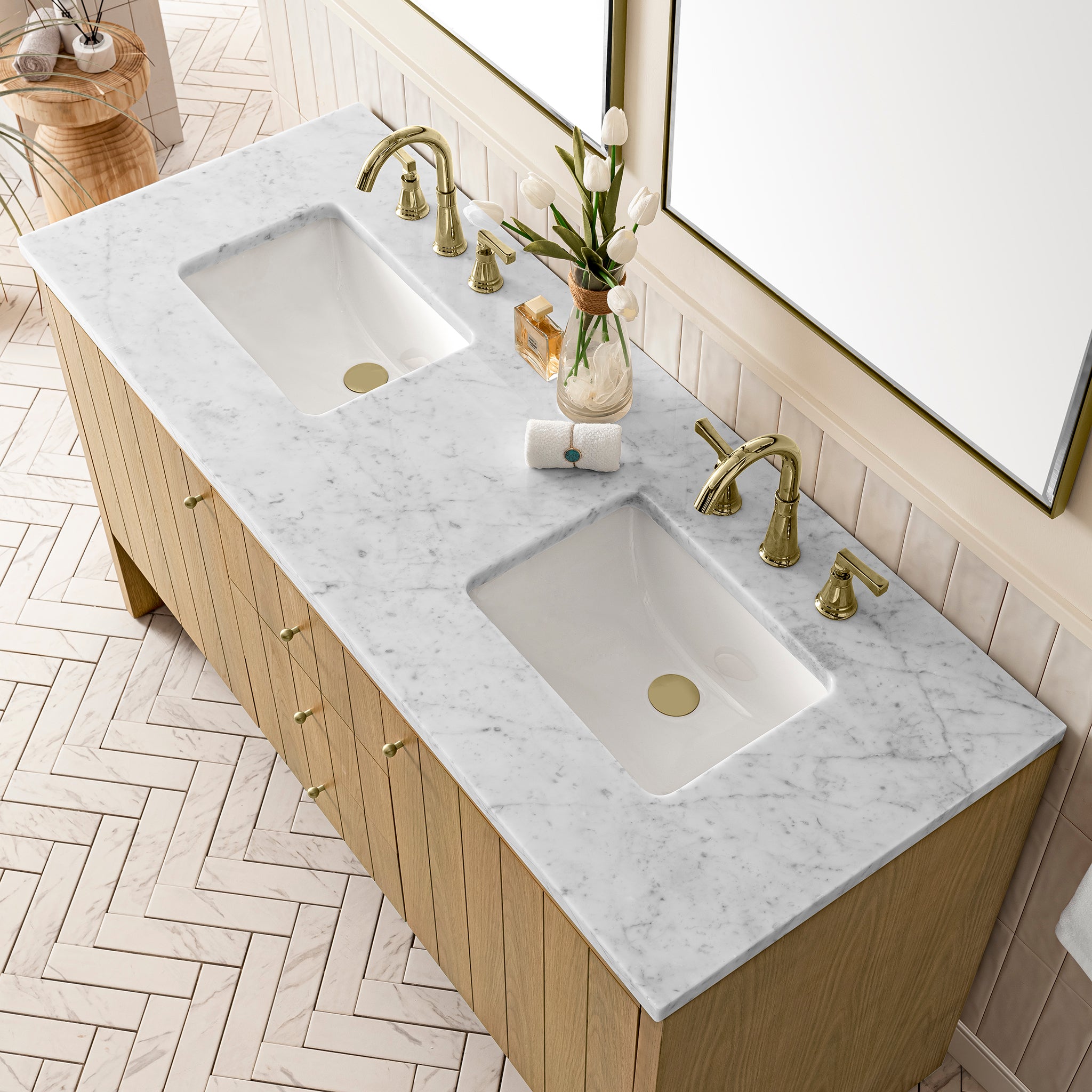 James Martin Hudson 60" Double Vanity in Light Natural Oak with 3cm Countertop