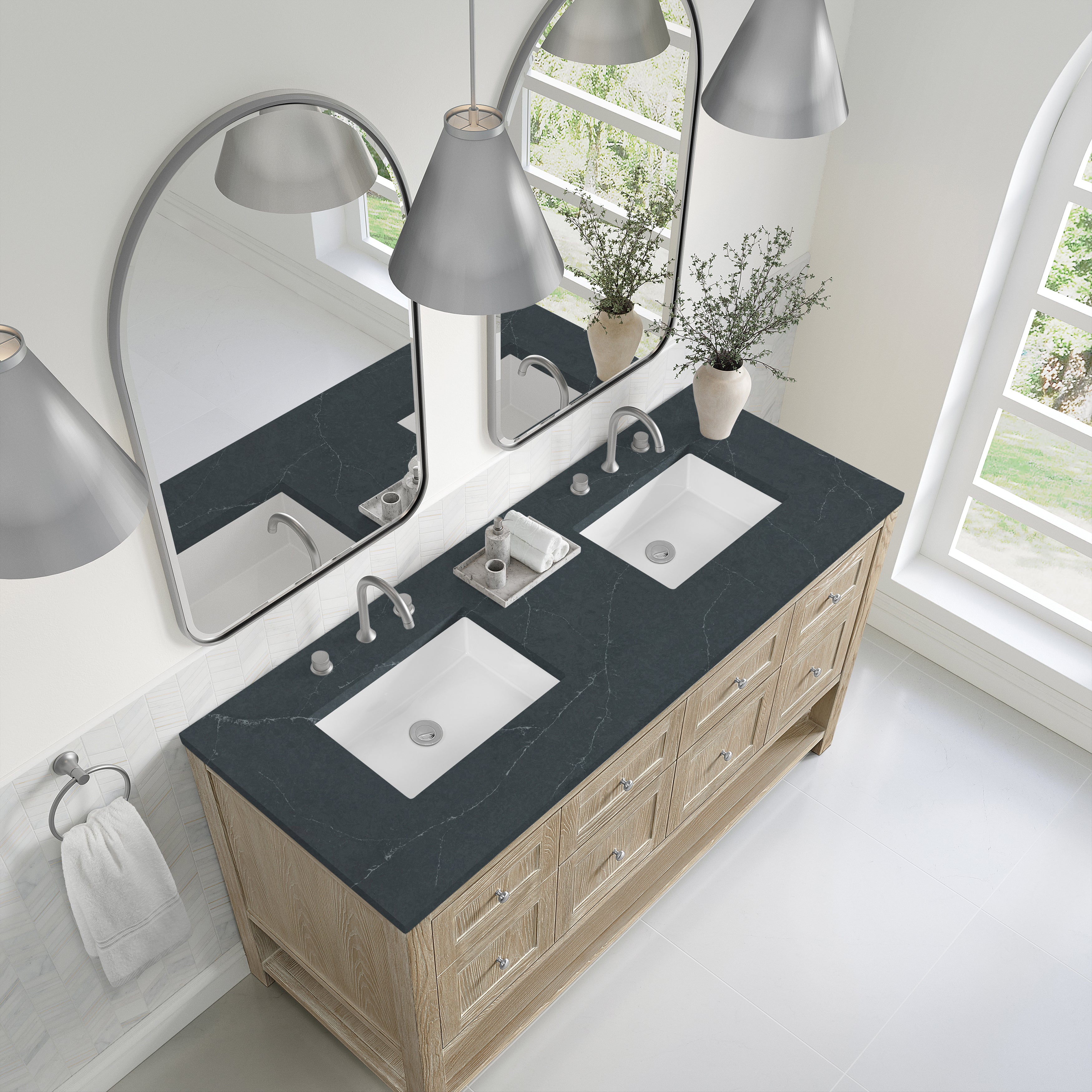 James Martin Breckenridge 60" Double Vanity in Whitewashed Oak with 3cm Countertop