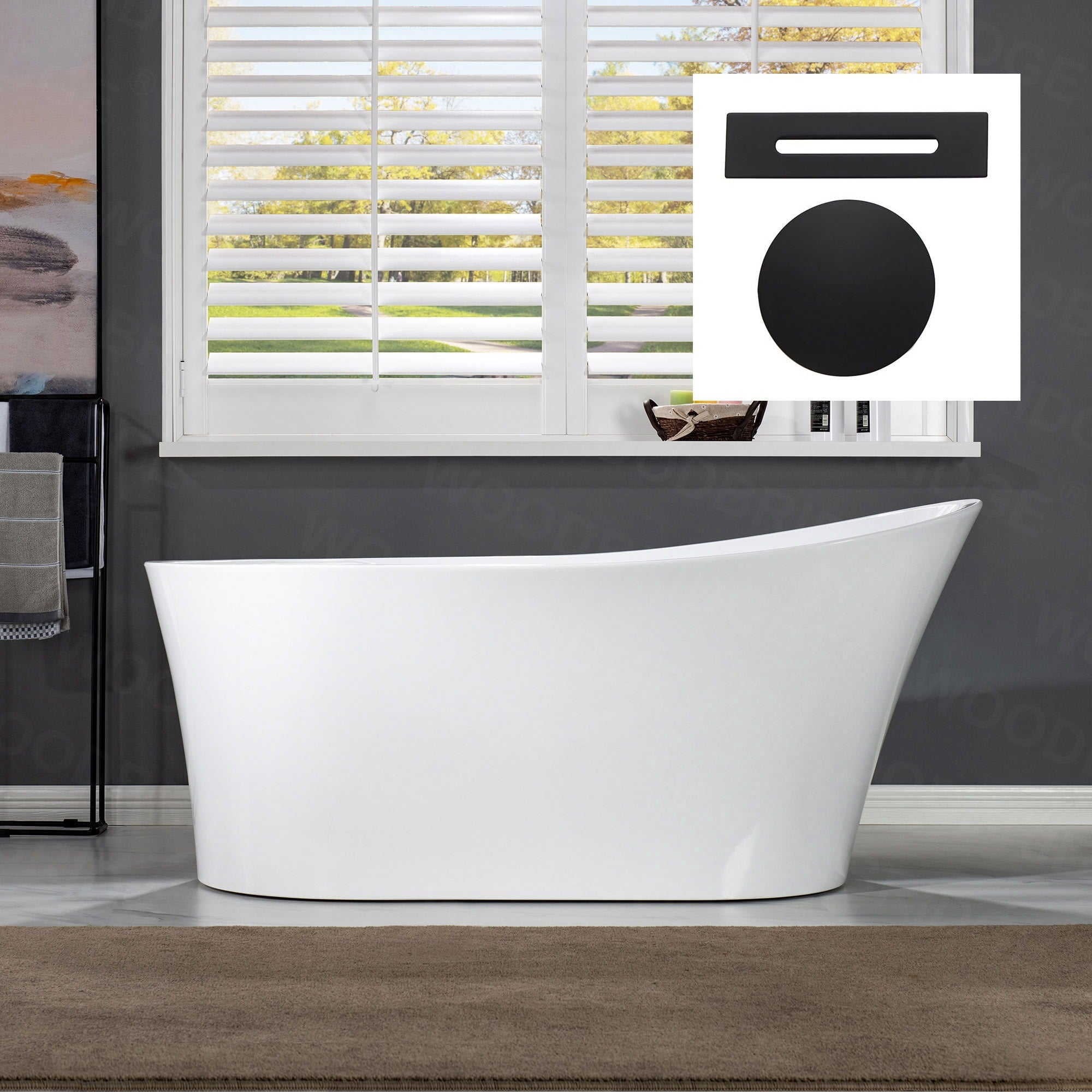 WOODBRIDGE 67" Acrylic Freestanding Bathtub Contemporary Soaking Tub with with Drain & Overflow, B0084