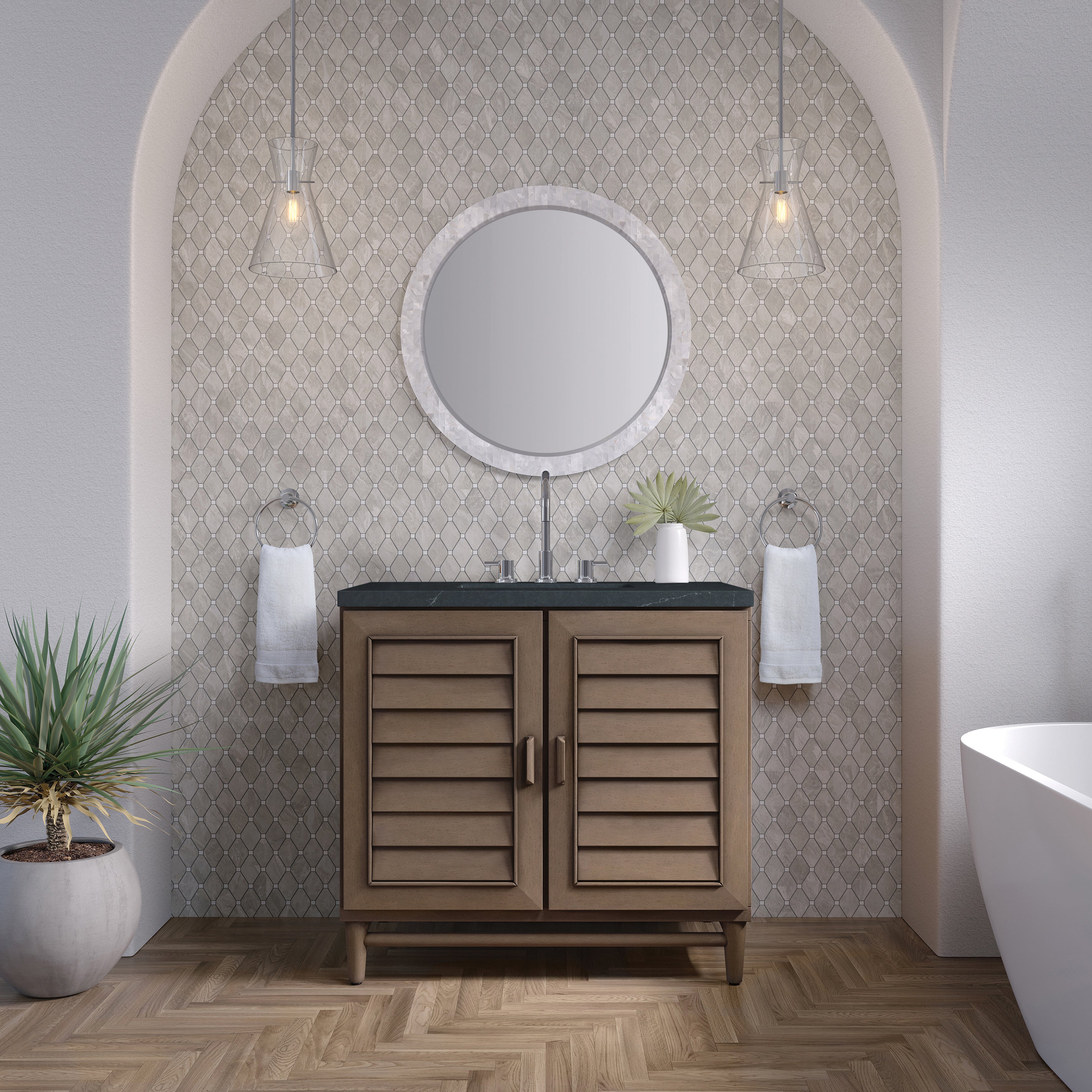 James Martin Portland 36" Single Vanity in Whitewashed Walnut with 3cm Countertop