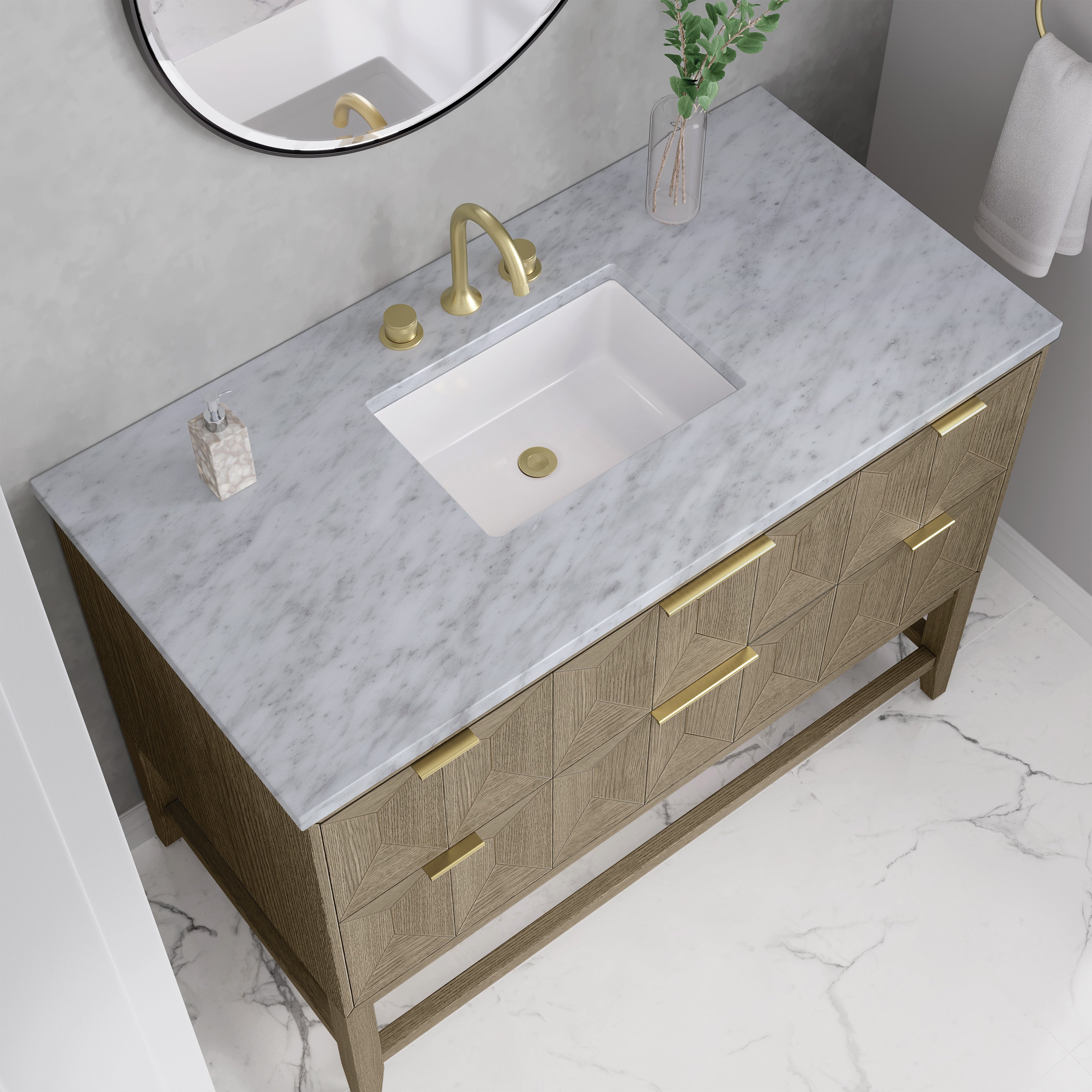 James Martin Emmeline 48" Single Vanity in Pebble Oak with 3cm Countertop