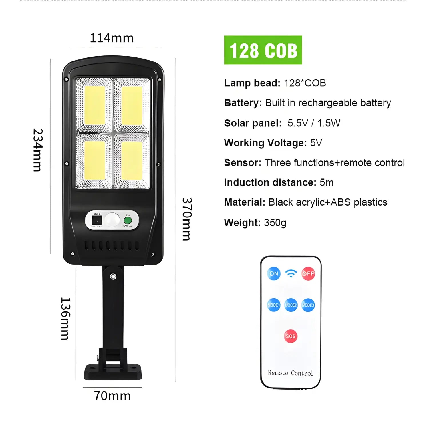 Remote Control Solar Street Lamp with Motion Sensor & LED Light