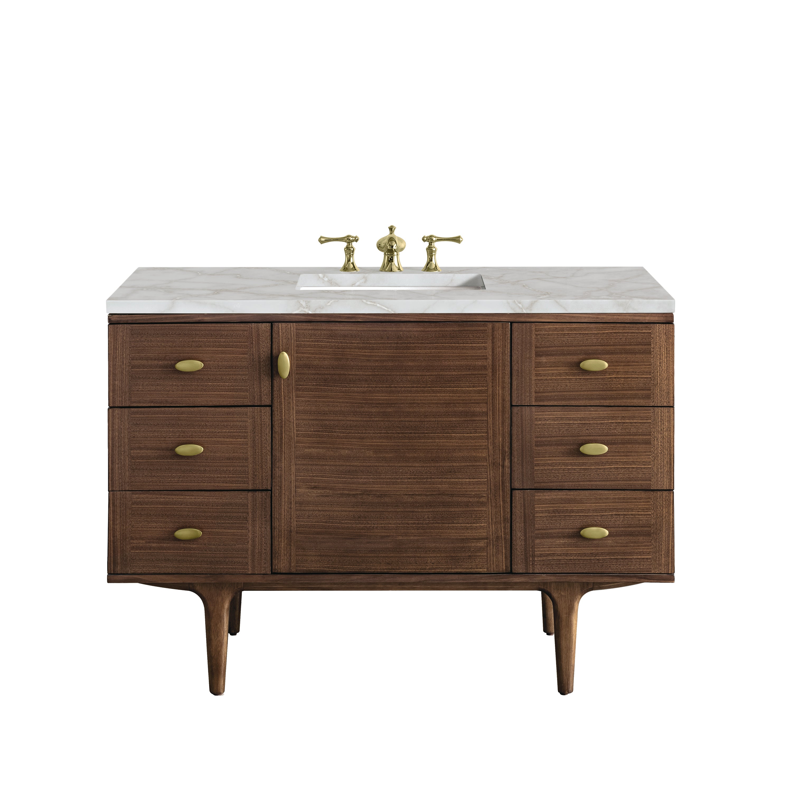 James Martin Amberly 48" Single Vanity in Mid-Century Walnut with 3cm Countertop and FreePower Wireless Charger