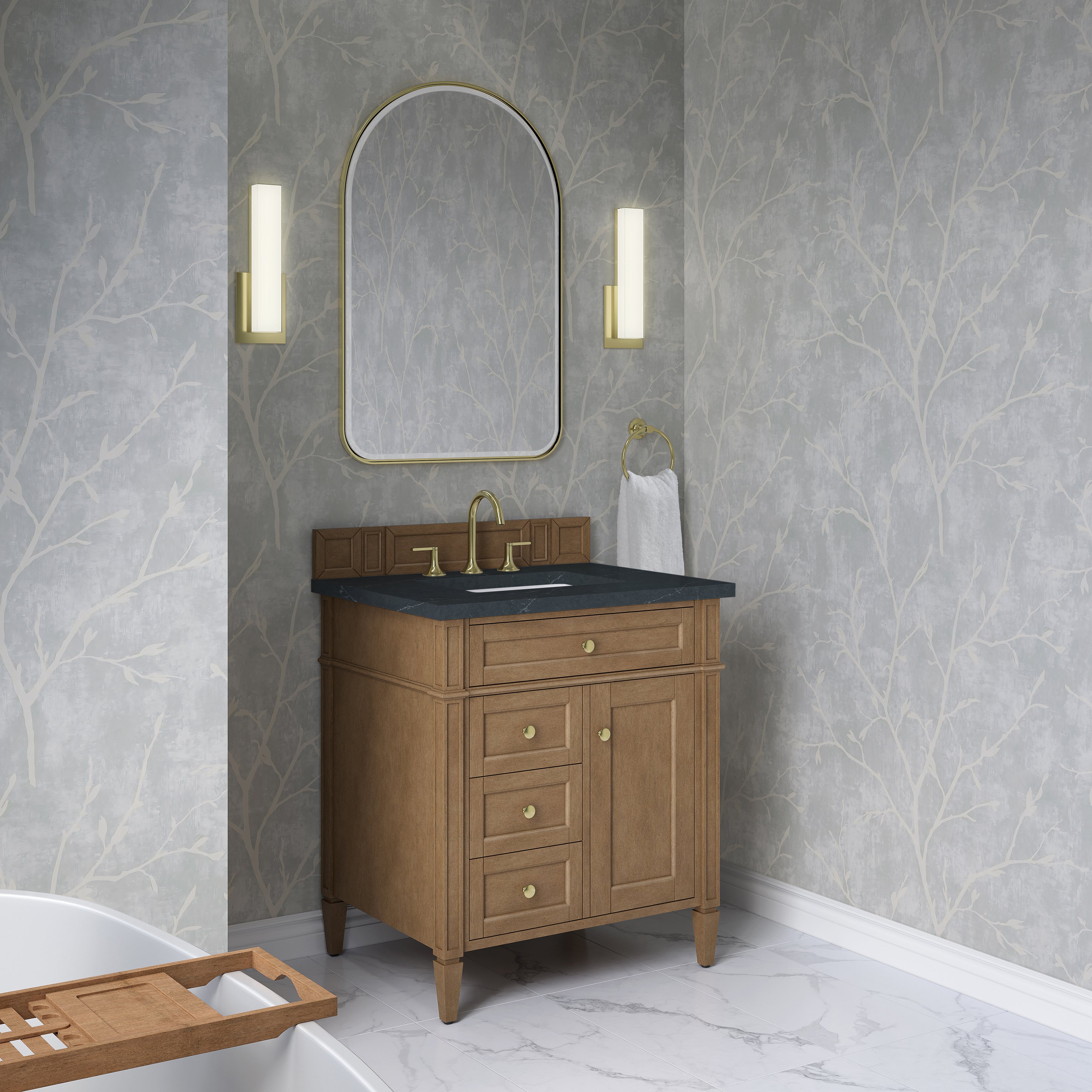 James Martin Brittany 30" Single Vanity in Pecan with 3cm Countertop