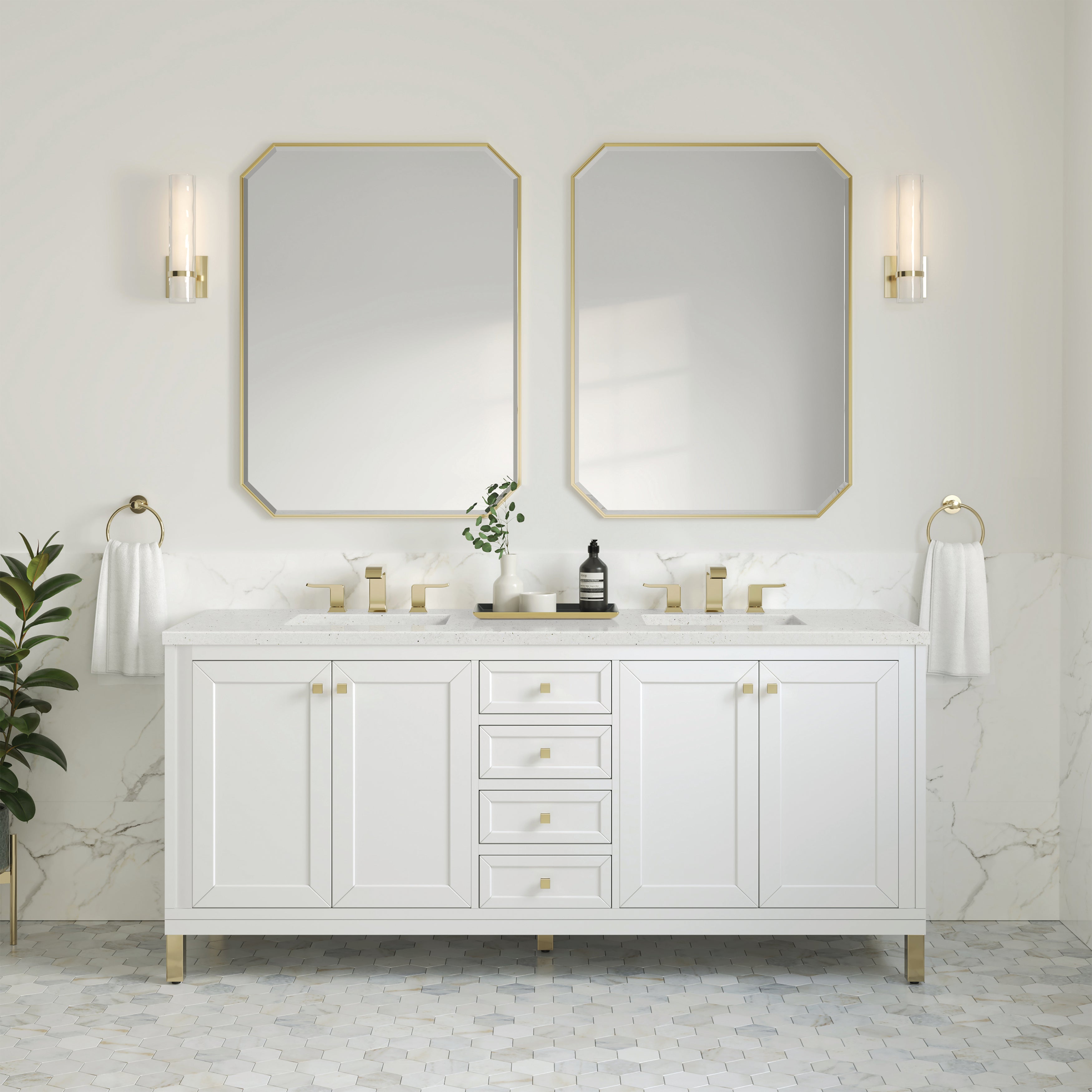 James Martin Chicago 72" Double Vanity in Glossy White with 3cm Countertop