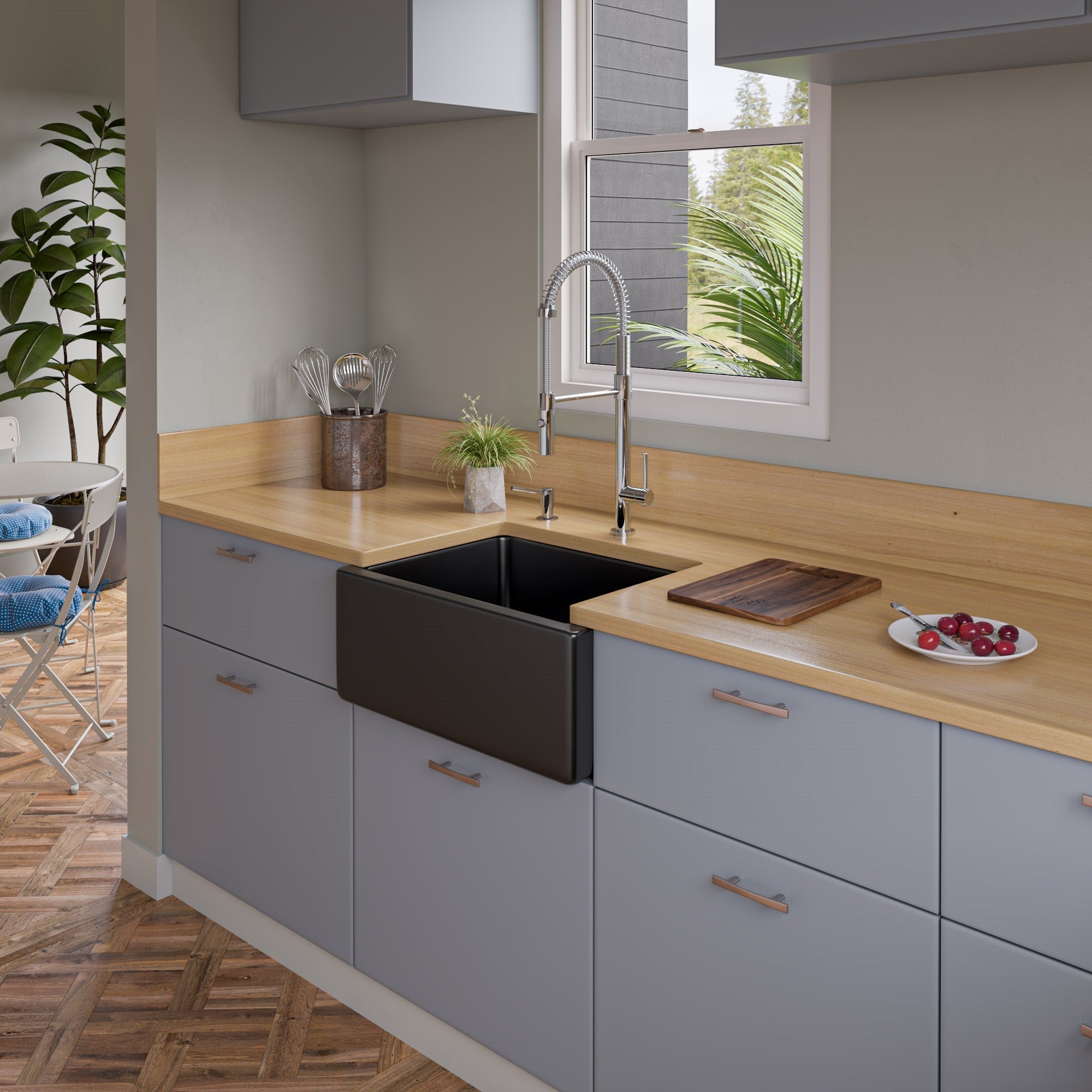 ALFI brand AB2418HS 24" Reversible Smooth / Fluted Single Bowl Fireclay Farm Sink – Biscuit, Black Gloss, Black Matte, White