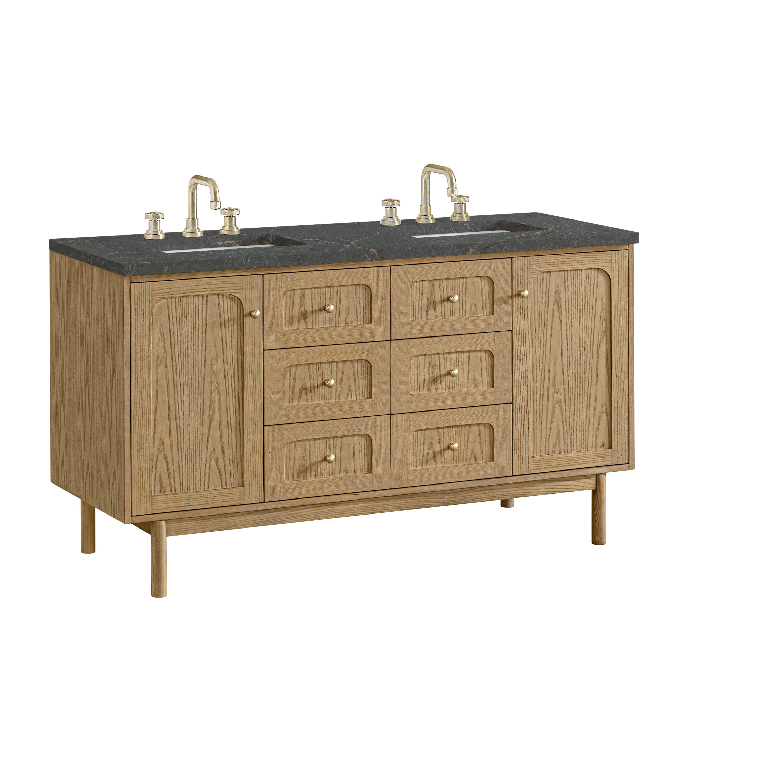 James Martin Laurent 60" Double Vanity in Light Natural Oak with 3cm Countertop and FreePower Wireless Charger