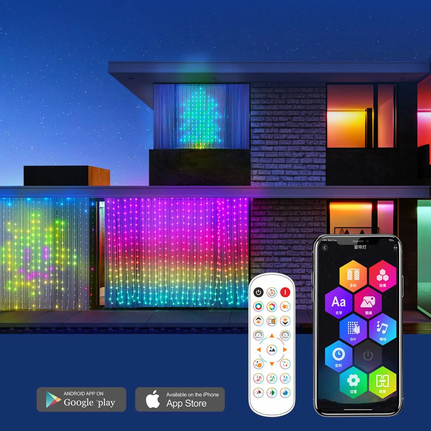 RGB Smart String Lights for Curtain & Party Decor with App Control