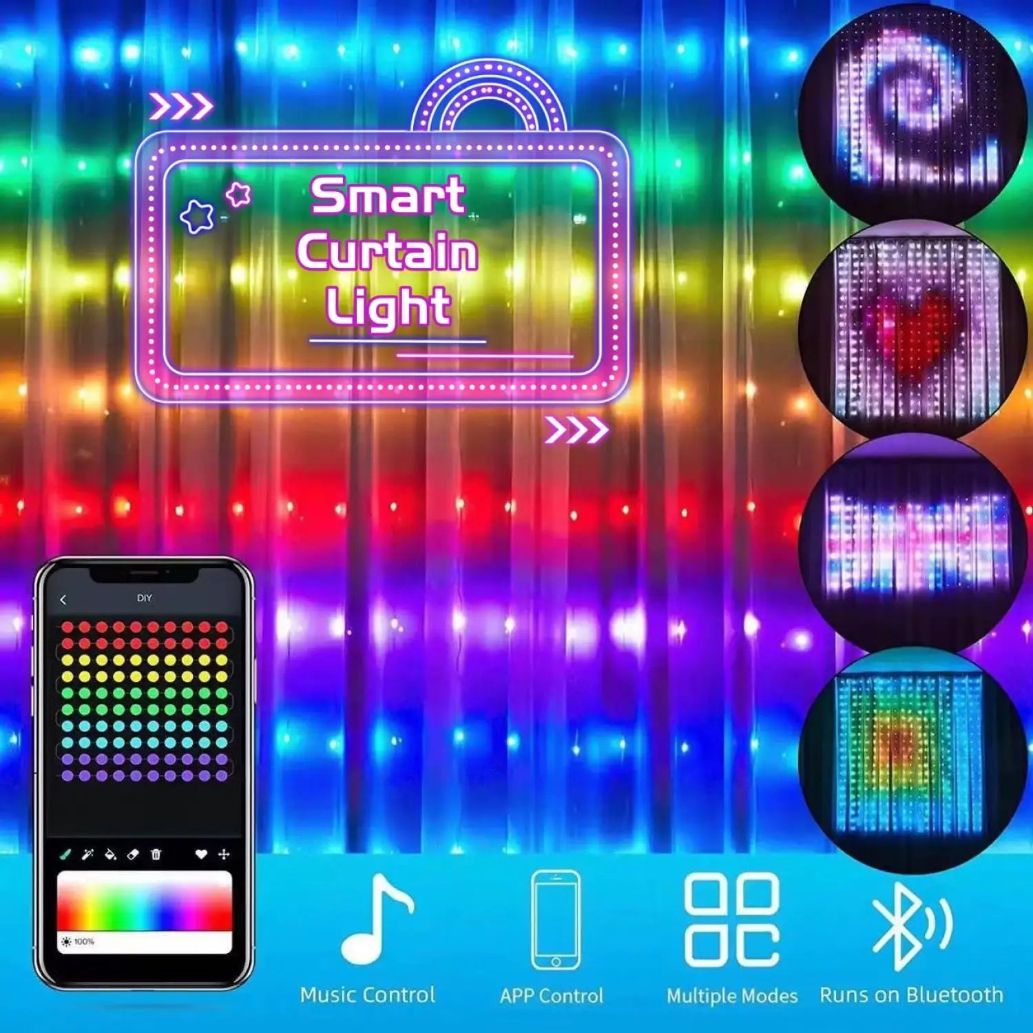 RGB Smart String Lights for Curtain & Party Decor with App Control