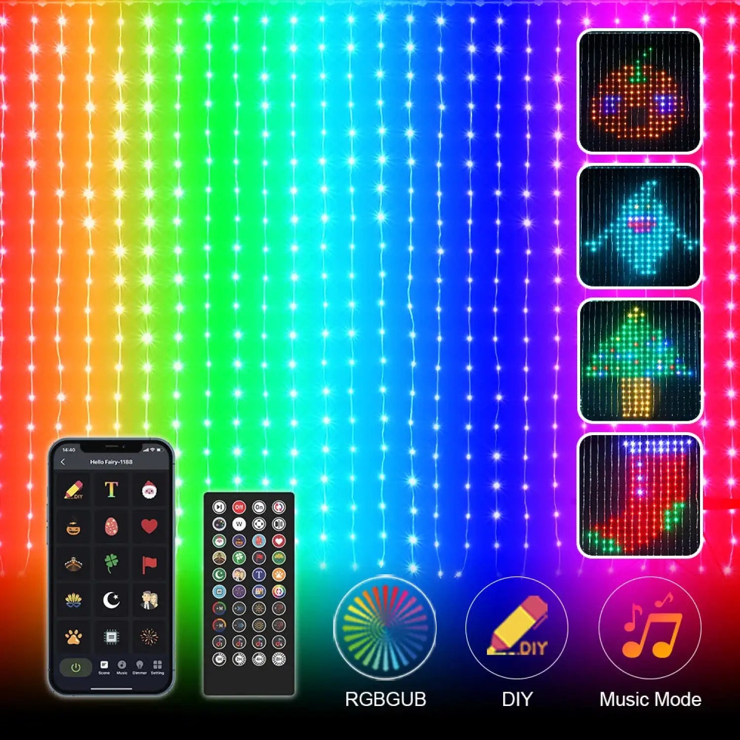 RGB Smart String Lights for Curtain & Party Decor with App Control
