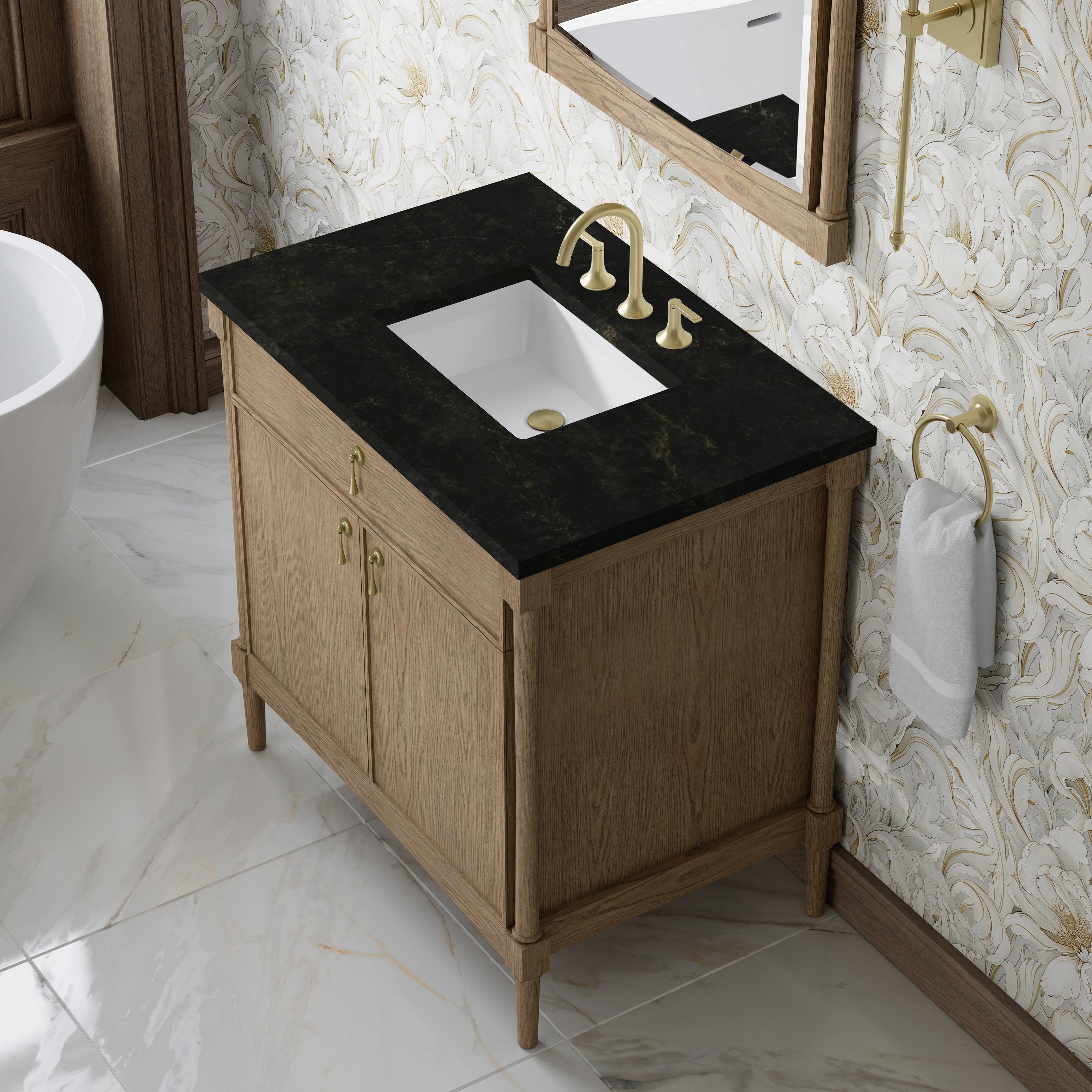 James Martin Kinnsden 36" Single Vanity in Weathered Oak with 3cm Countertop