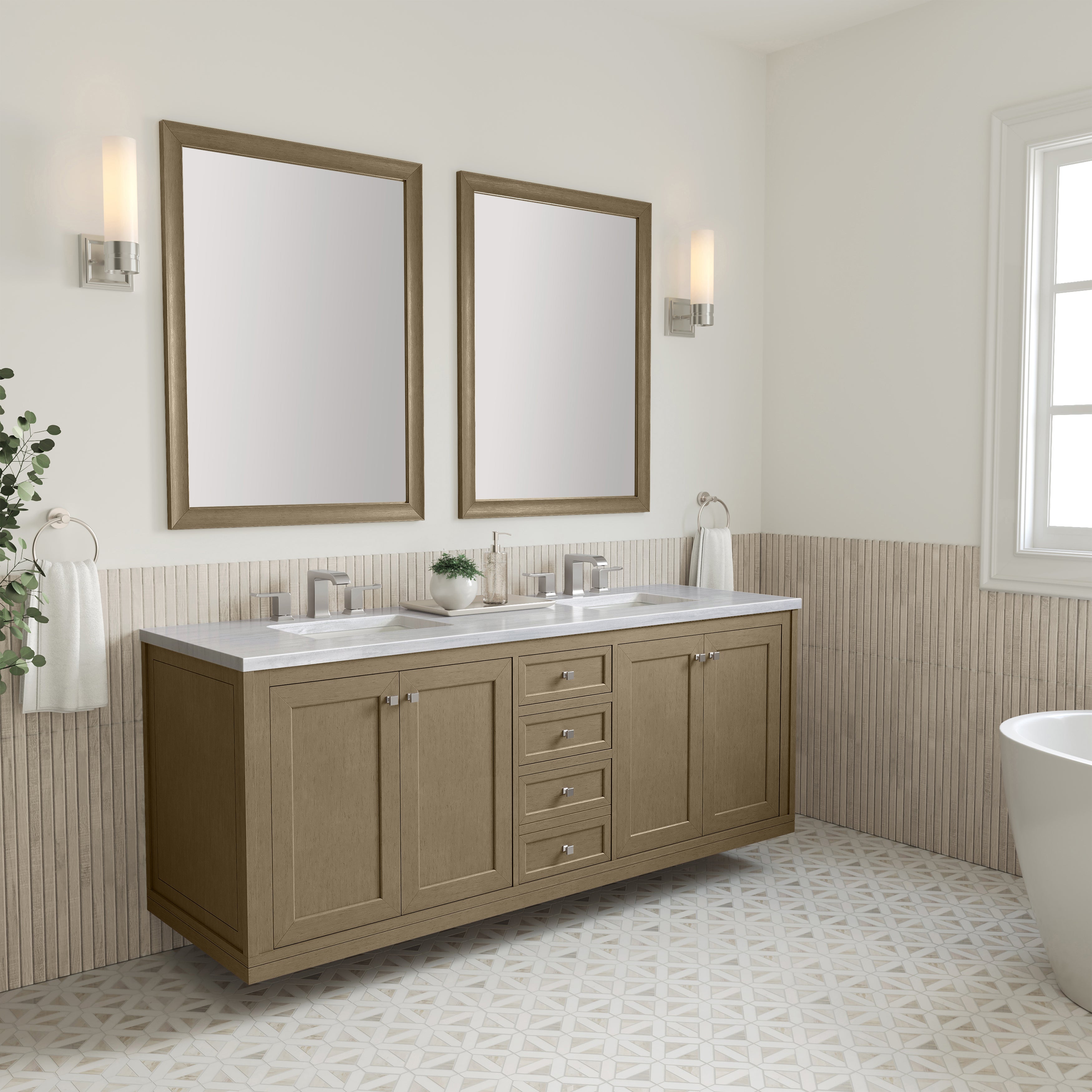 James Martin Chicago 72" Double Vanity in Walnut Whisper with 3cm Countertop