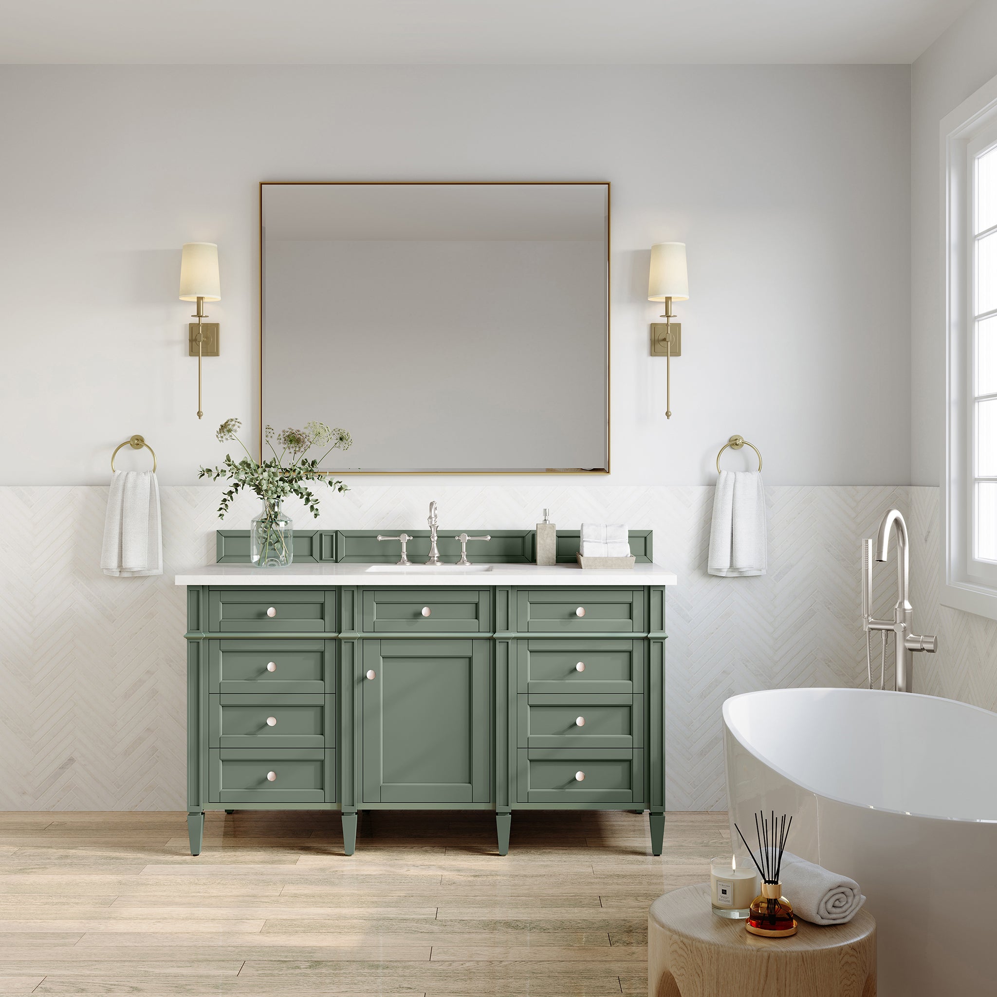 James Martin Brittany 60" Single Vanity in Smokey Celadon with 3cm Countertop