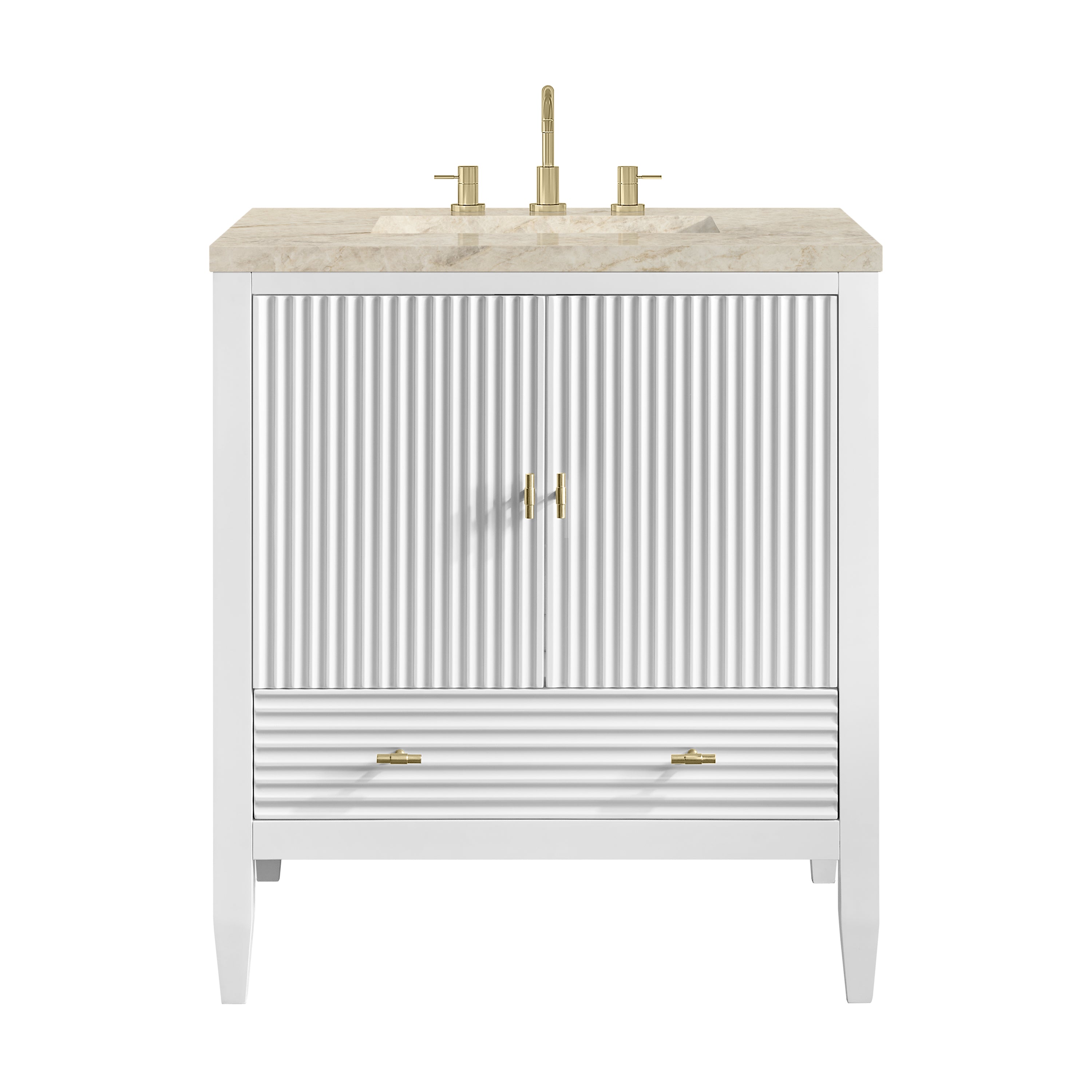 James Martin Myrrin 30" Single Vanity in Bright White with 3cm Countertop