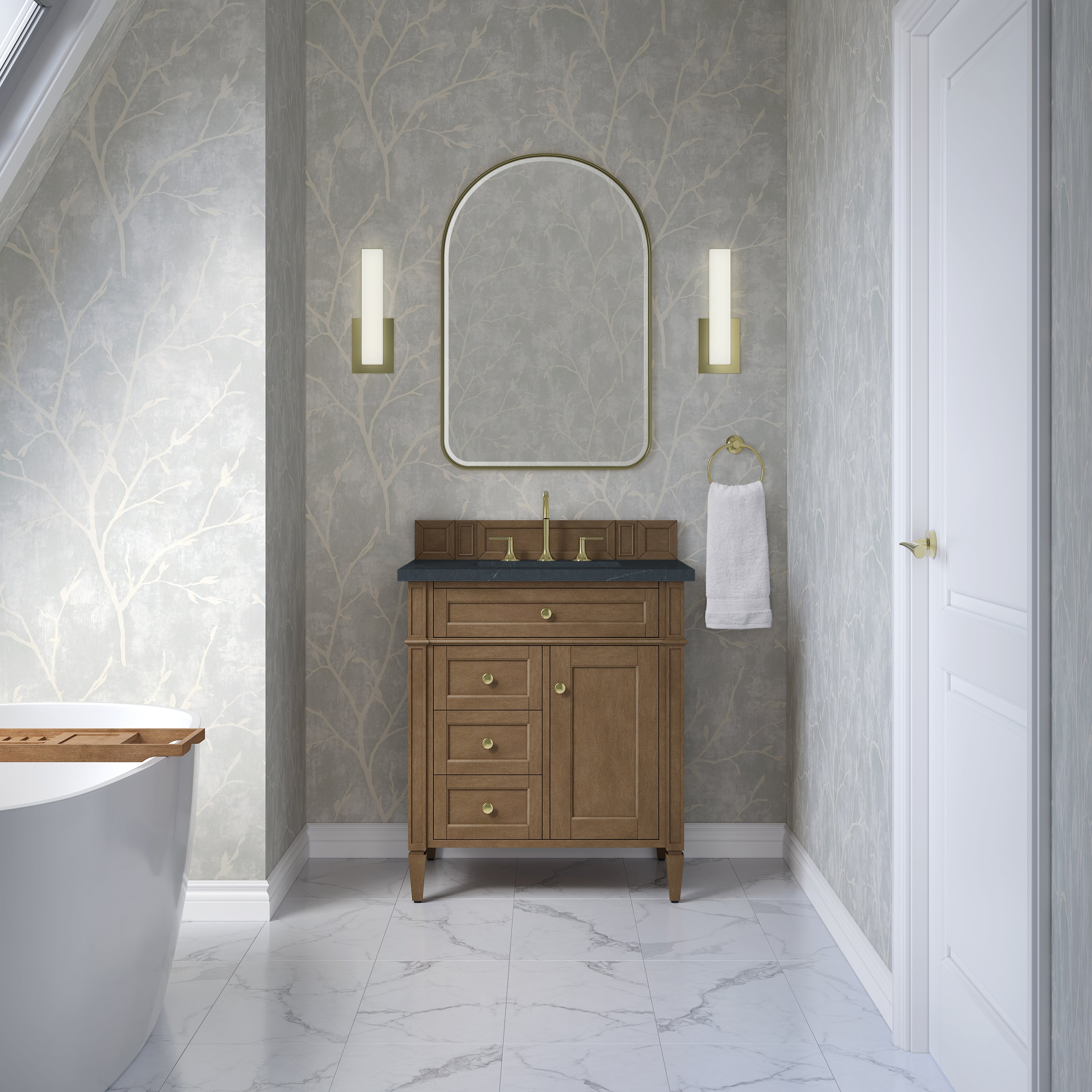 James Martin Brittany 30" Single Vanity in Pecan with 3cm Countertop