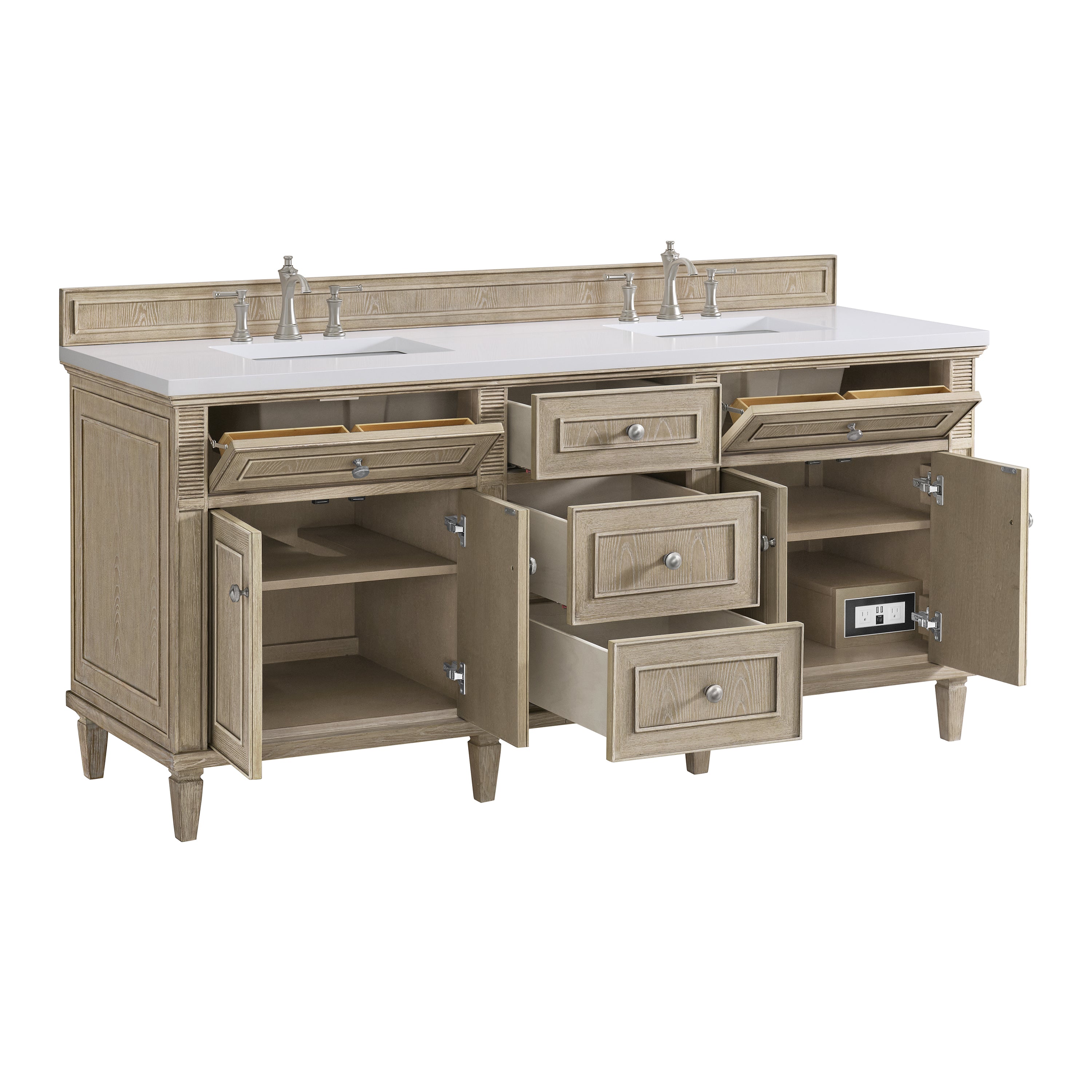 James Martin Lorelai 72" Double Vanity in Whitewashed Oak with 3cm Countertop