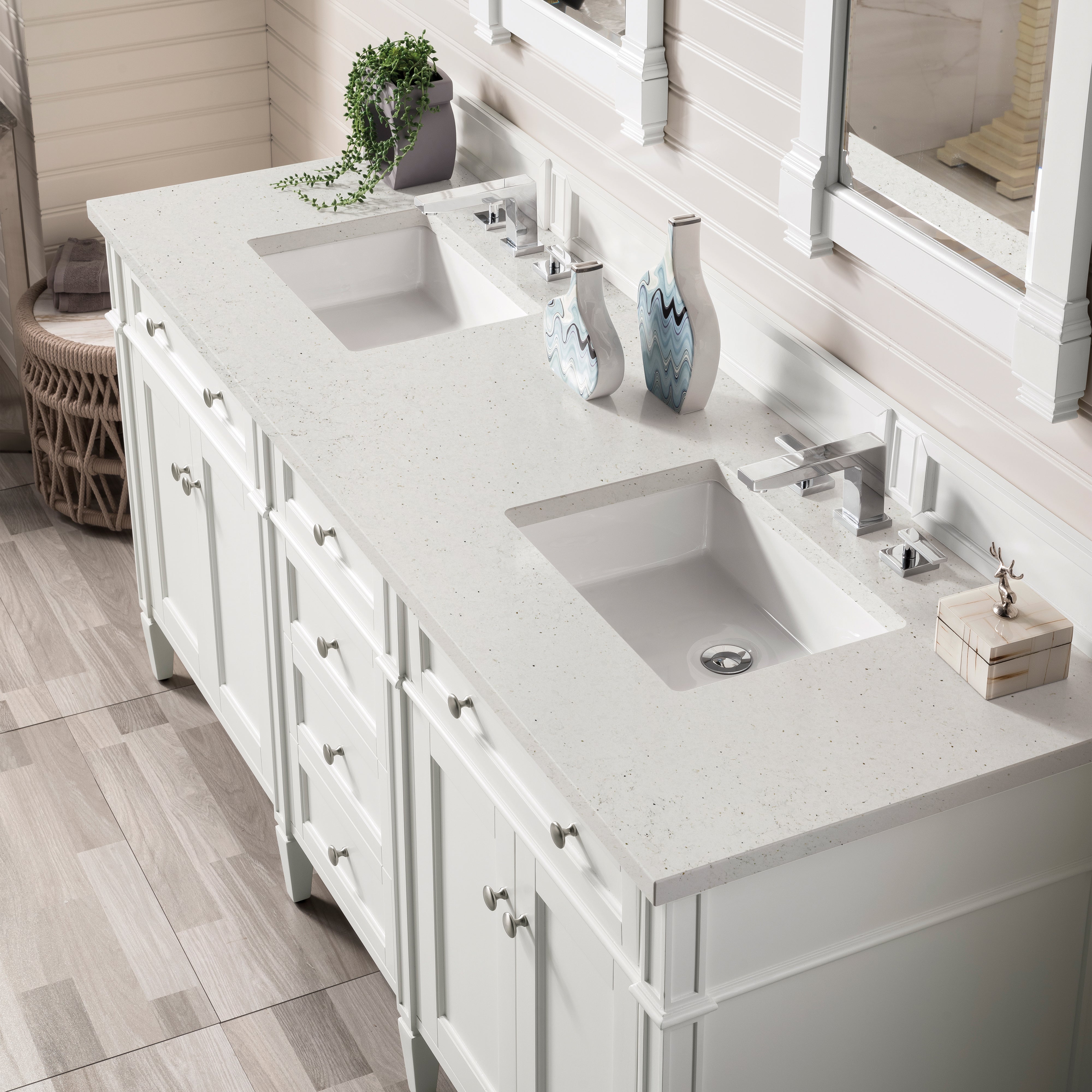 James Martin Brittany 72" Double Vanity in Bright White with 3cm Countertop