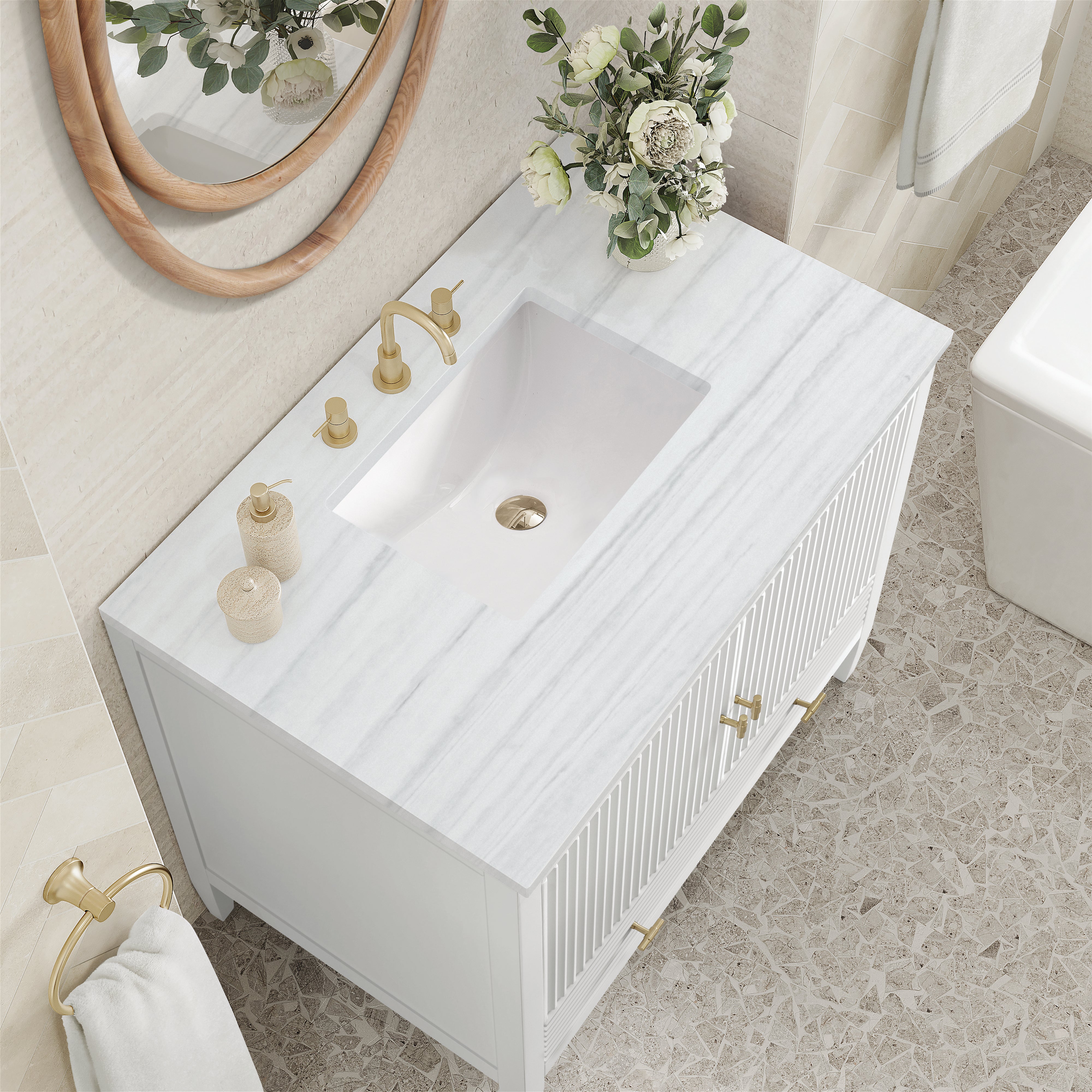James Martin Myrrin 36" Vanity in Bright White with 3cm Countertop